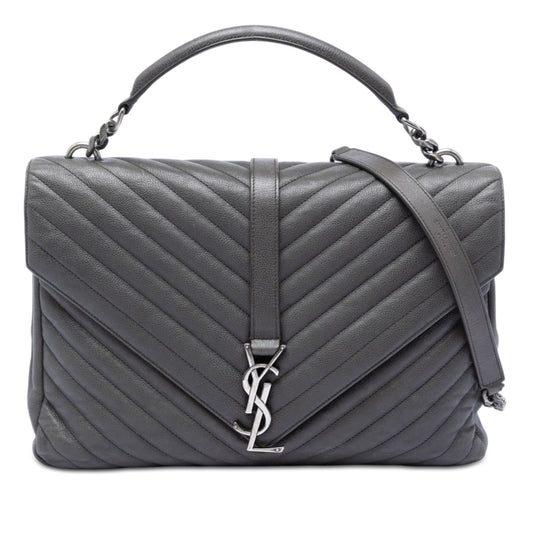 Saint Laurent Large Chevron Sheepskin Monogram College Satchel