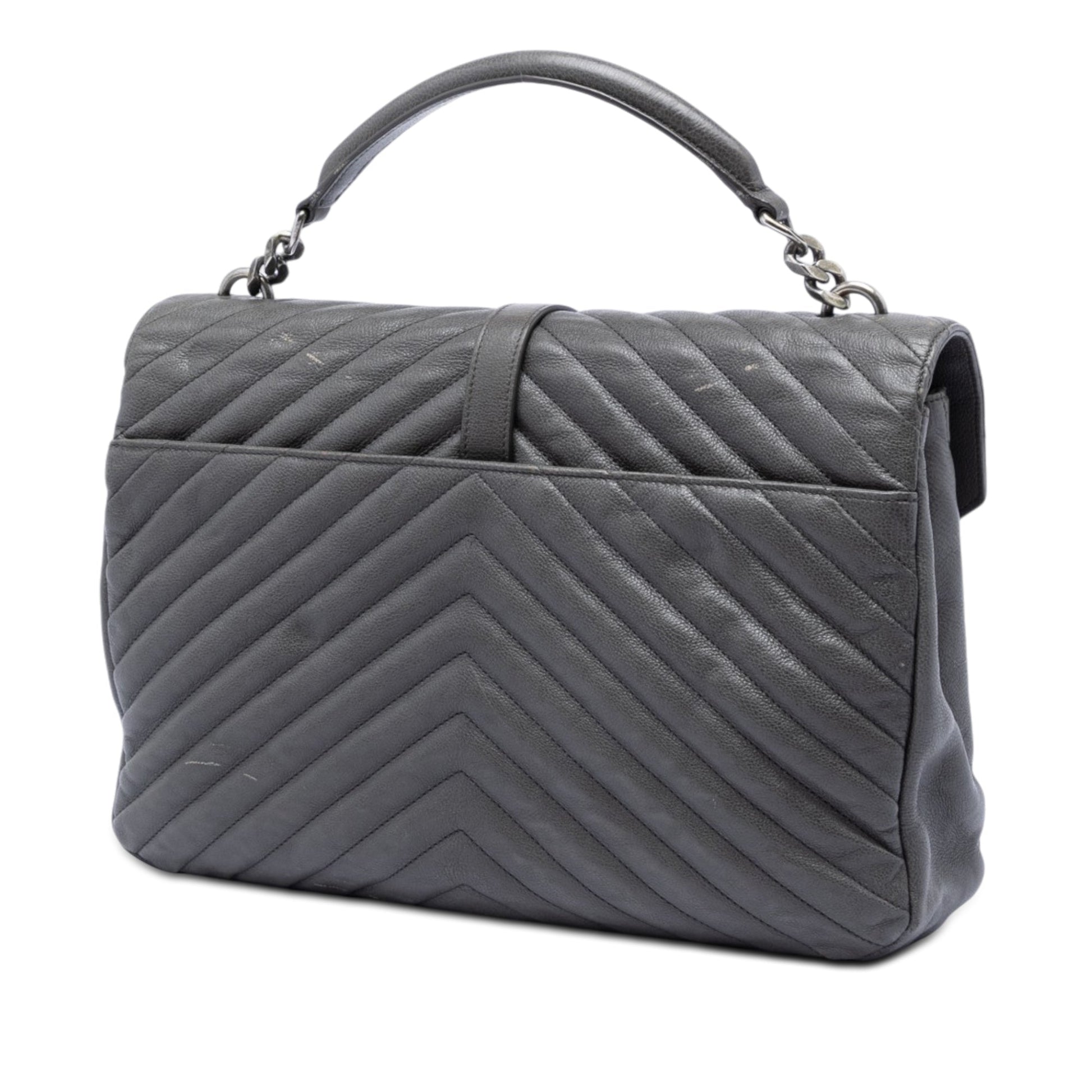 Saint Laurent Large Chevron Sheepskin Monogram College Satchel