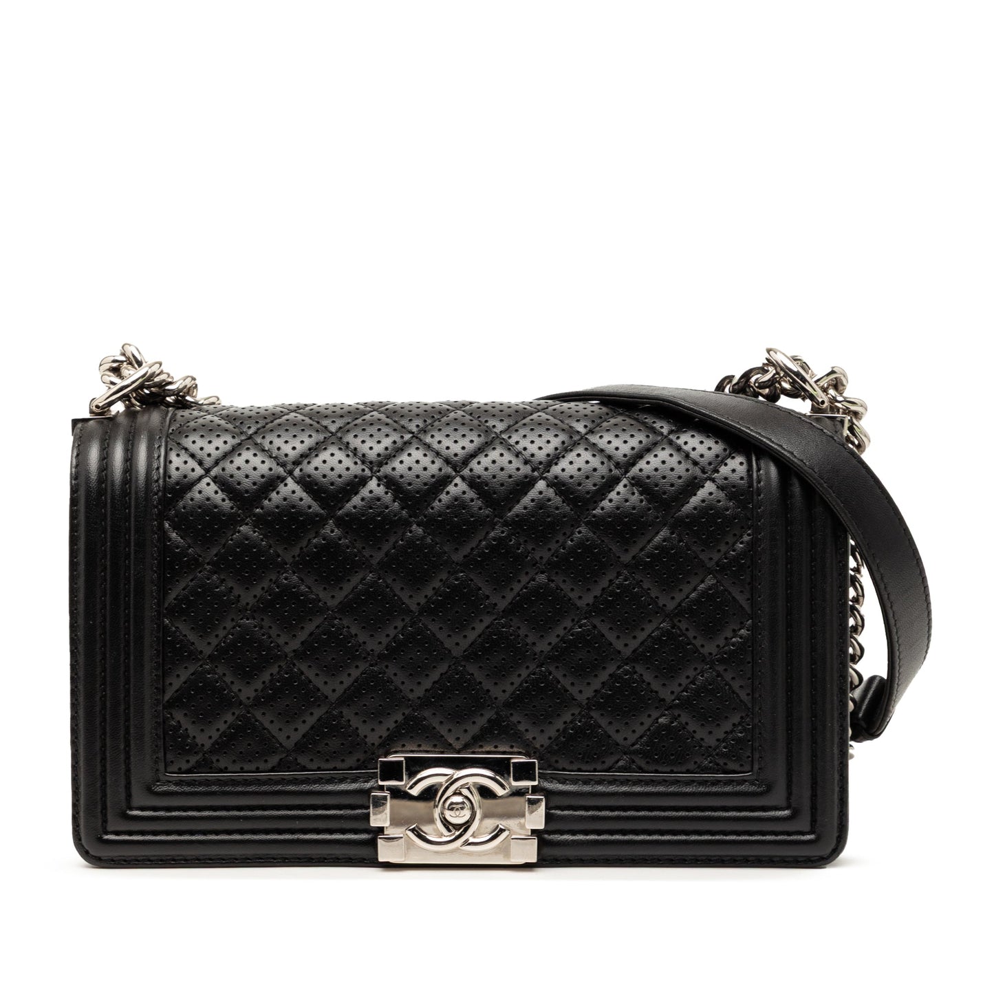 Chanel Old Medium Quilted Perforated Lambskin Boy Flap