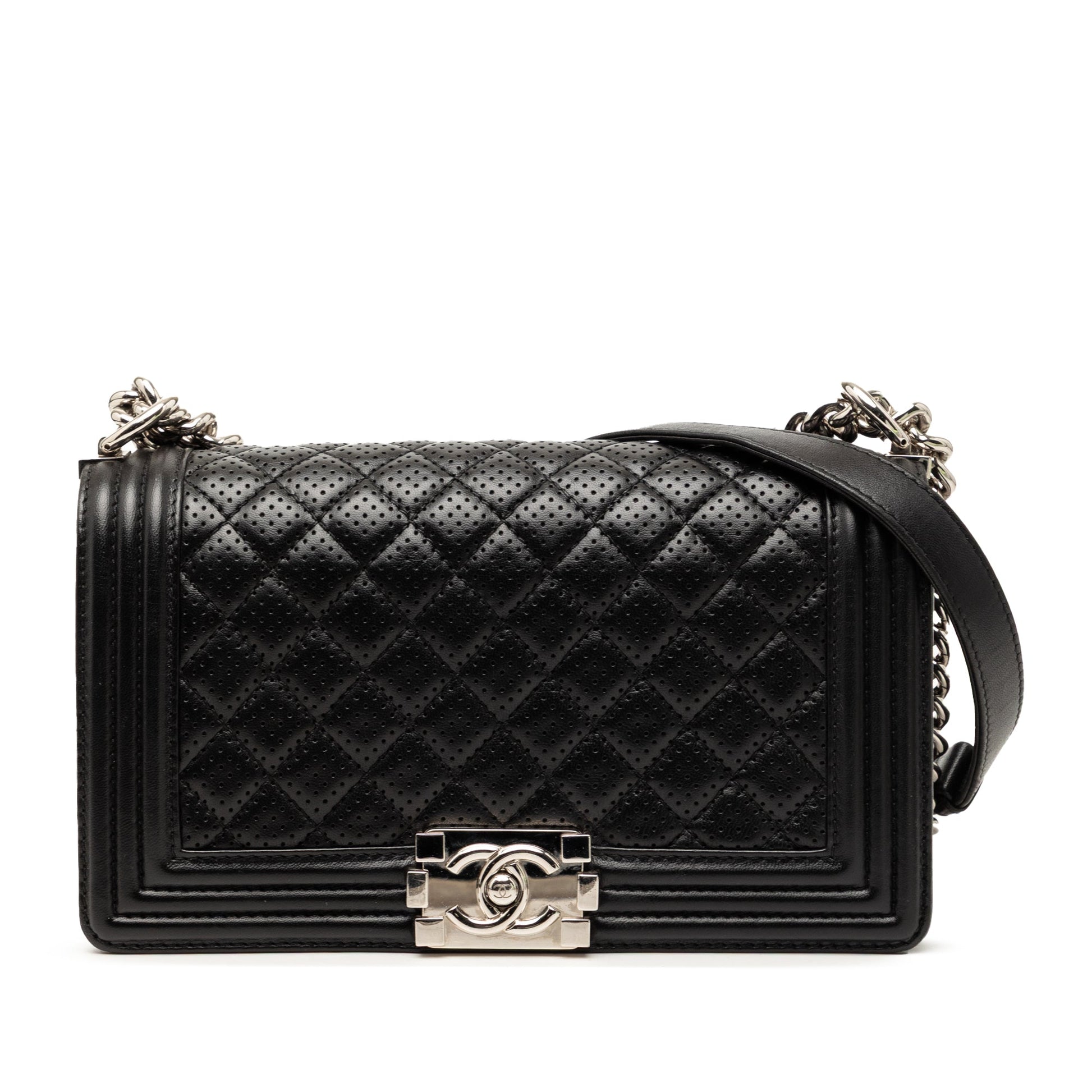 Chanel Old Medium Quilted Perforated Lambskin Boy Flap
