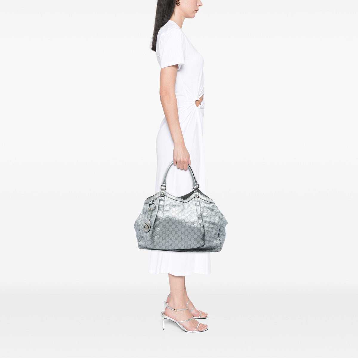 Gucci Large Guccissima Sukey Tote — Silver