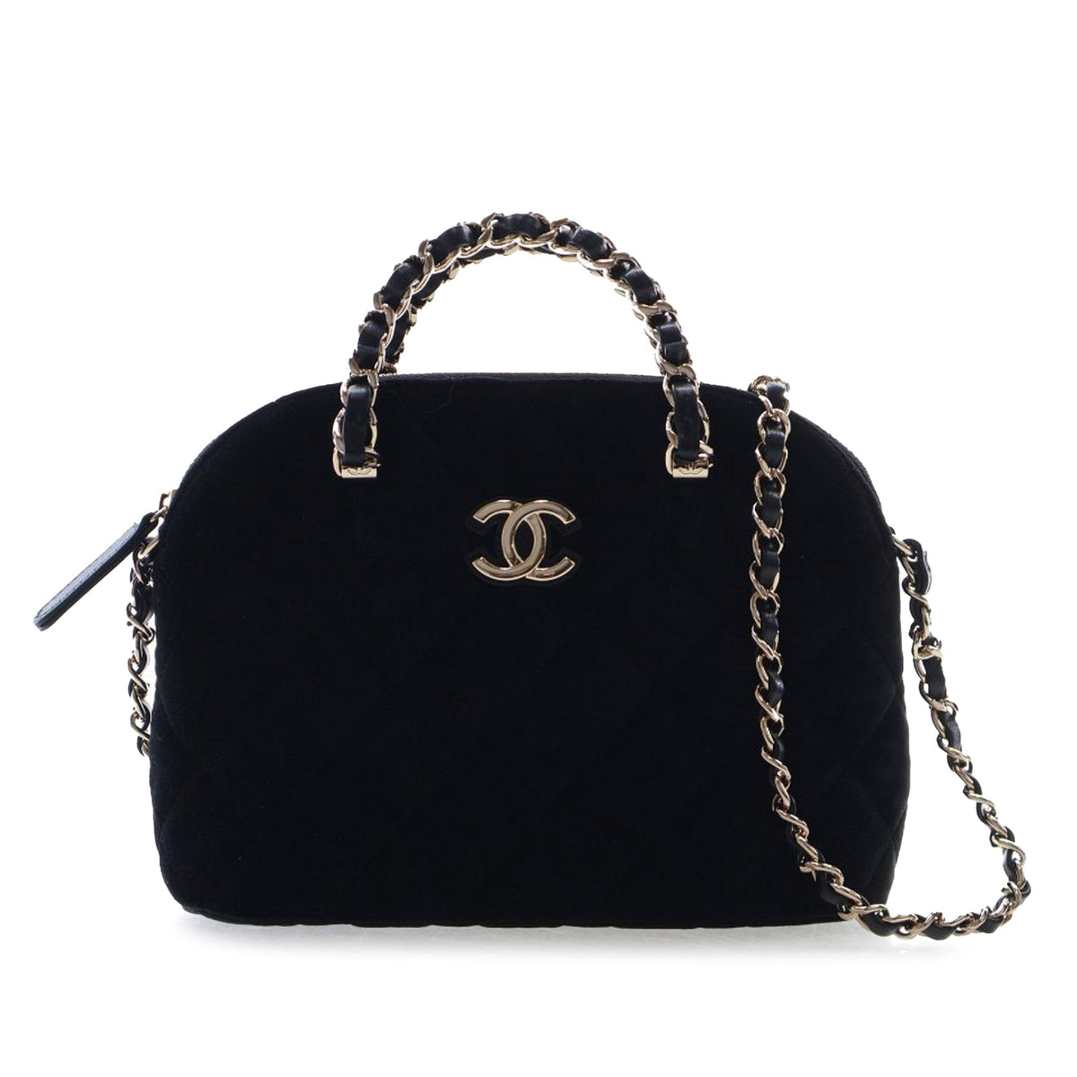Chanel Quilted Velvet Coco Clutch With Chain — Black