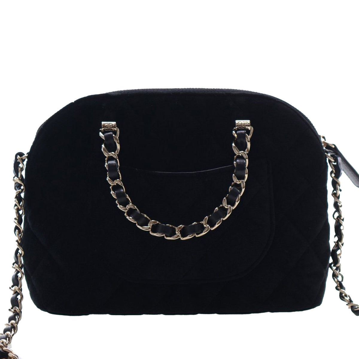 Chanel Quilted Velvet Coco Clutch With Chain — Black