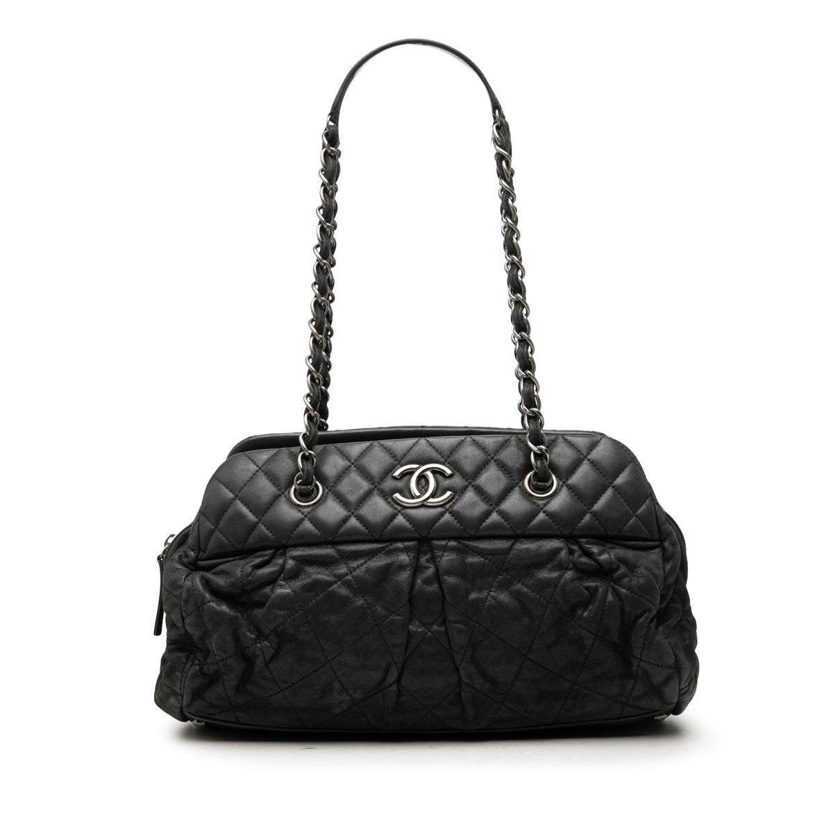 Chanel Quilted Iridescent Calfskin Chic Quilt Bowling Bag — Black