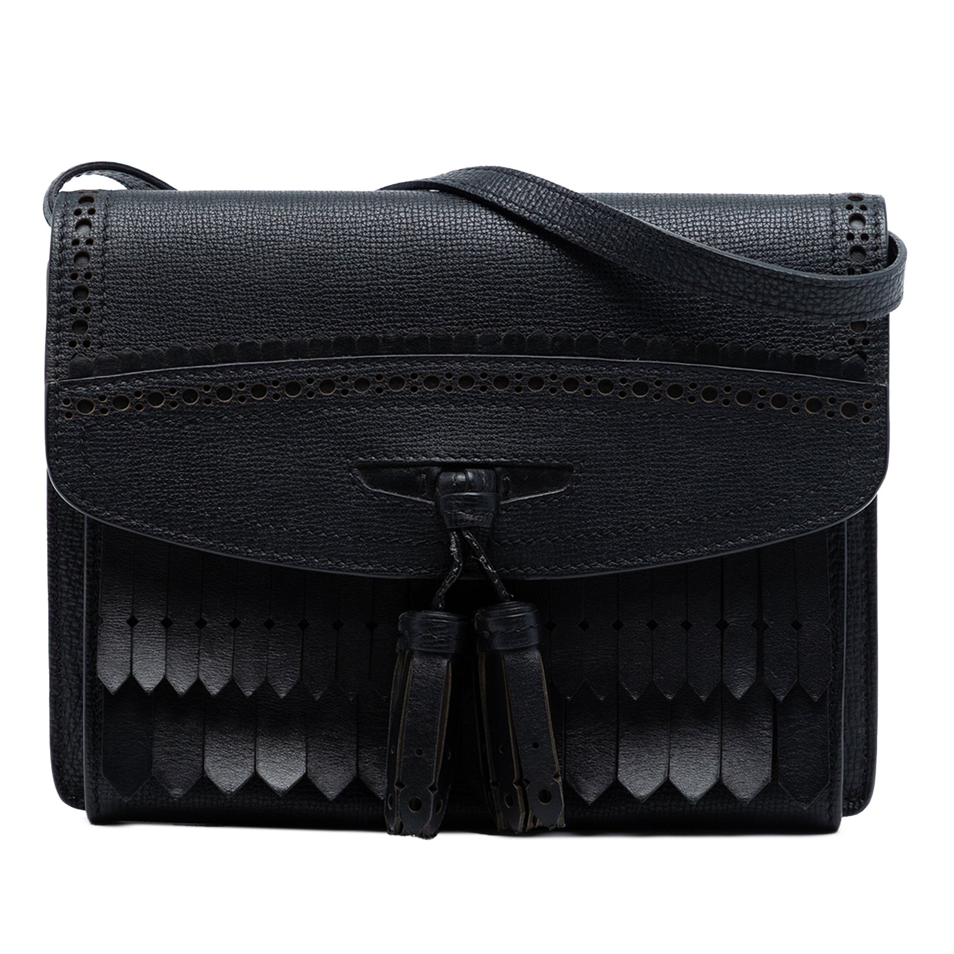 Burberry Small Grainy Calfskin Broguing Tassel Macken Crossbody