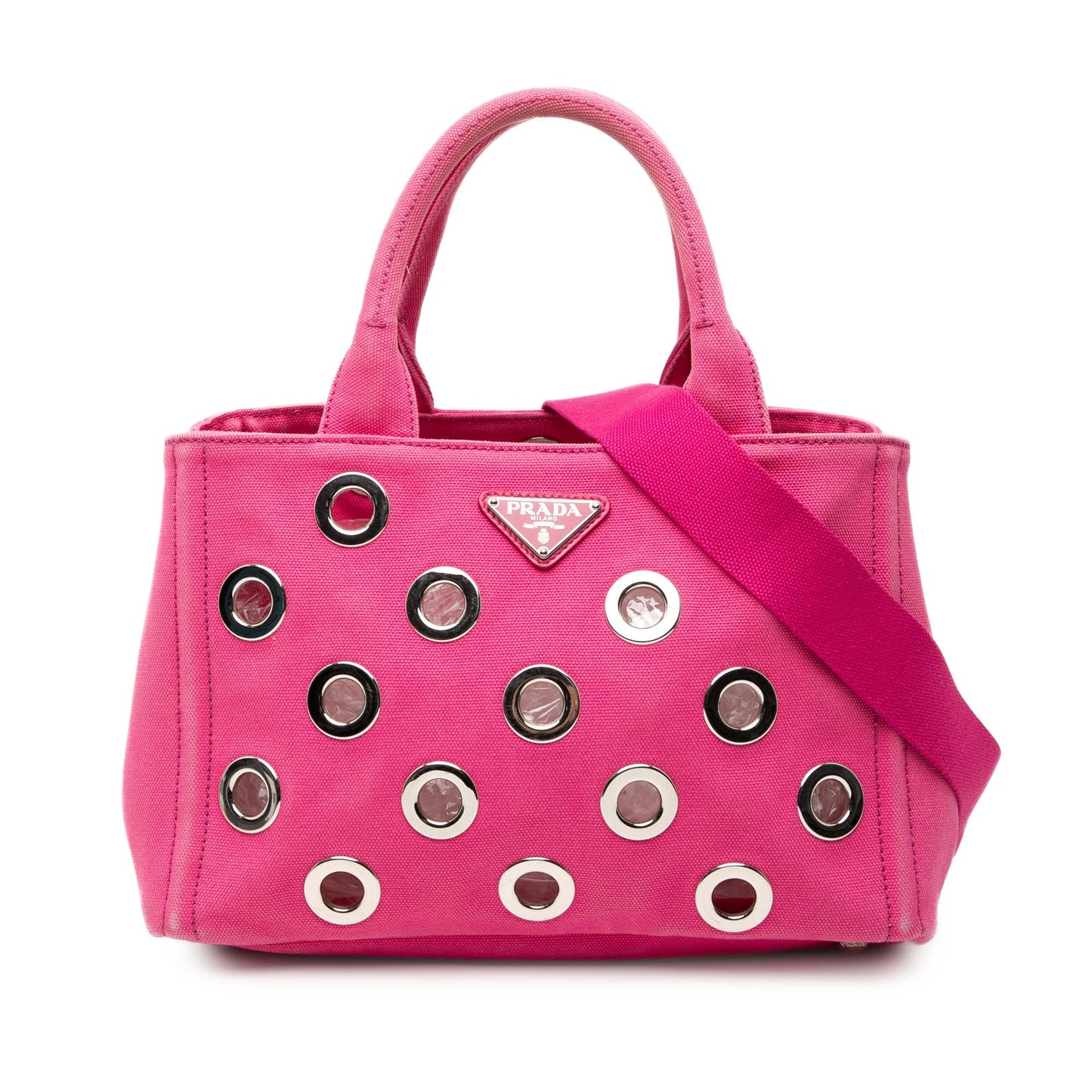 Prada Small Canvas Canapa Grommet Satchel