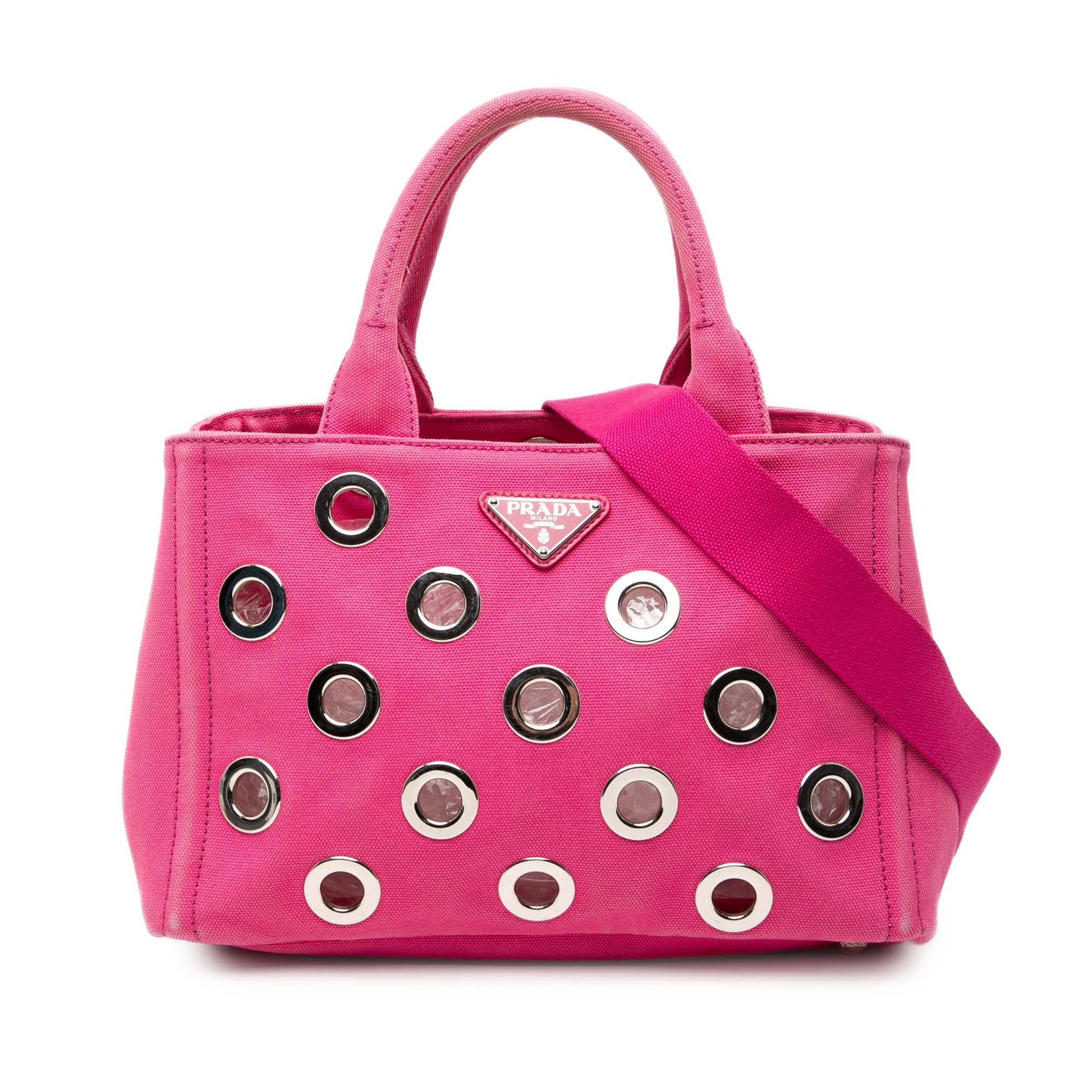 Prada Small Canvas Canapa Grommet Satchel