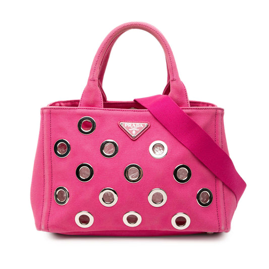 Prada Small Canvas Canapa Grommet Satchel