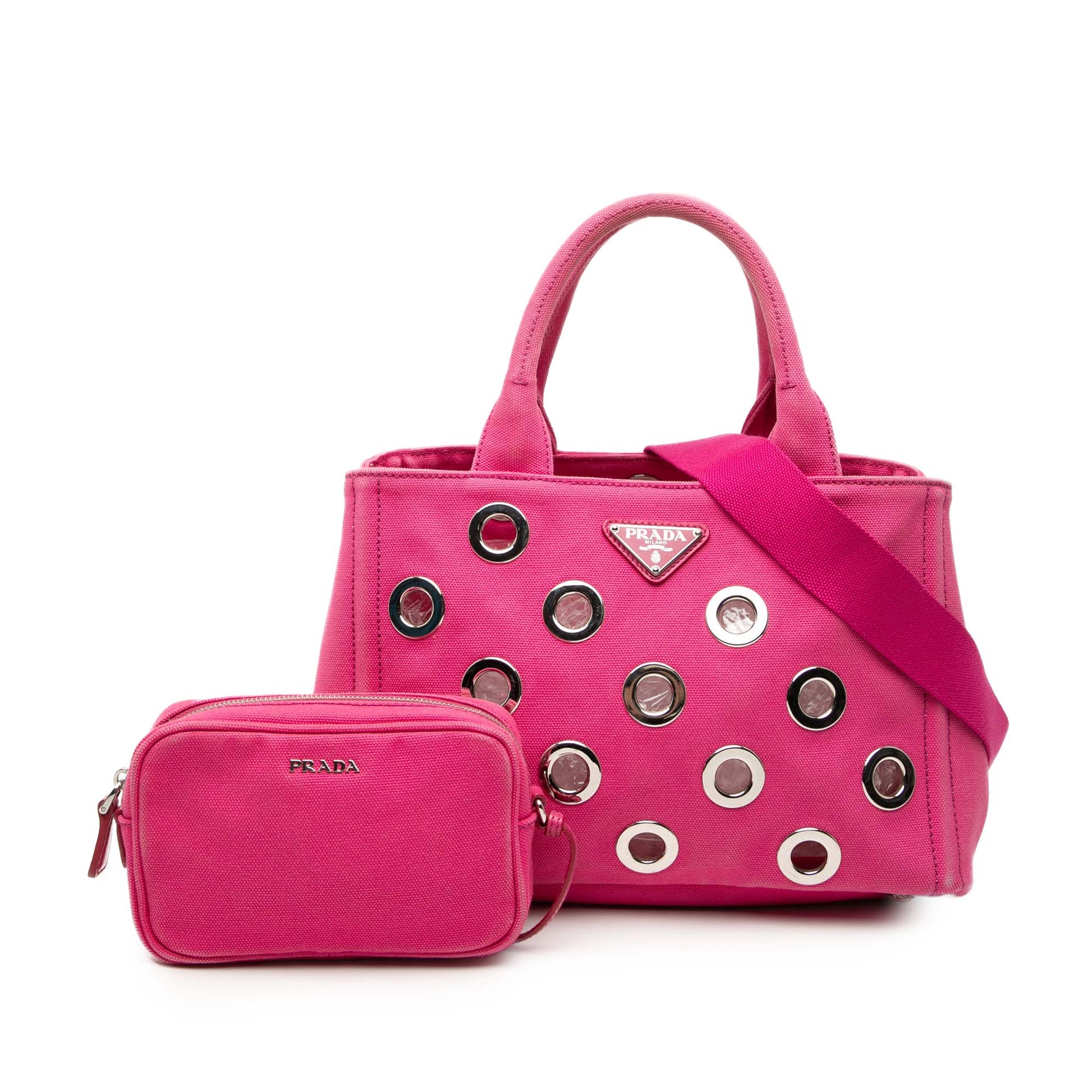 Prada Small Canvas Canapa Grommet Satchel