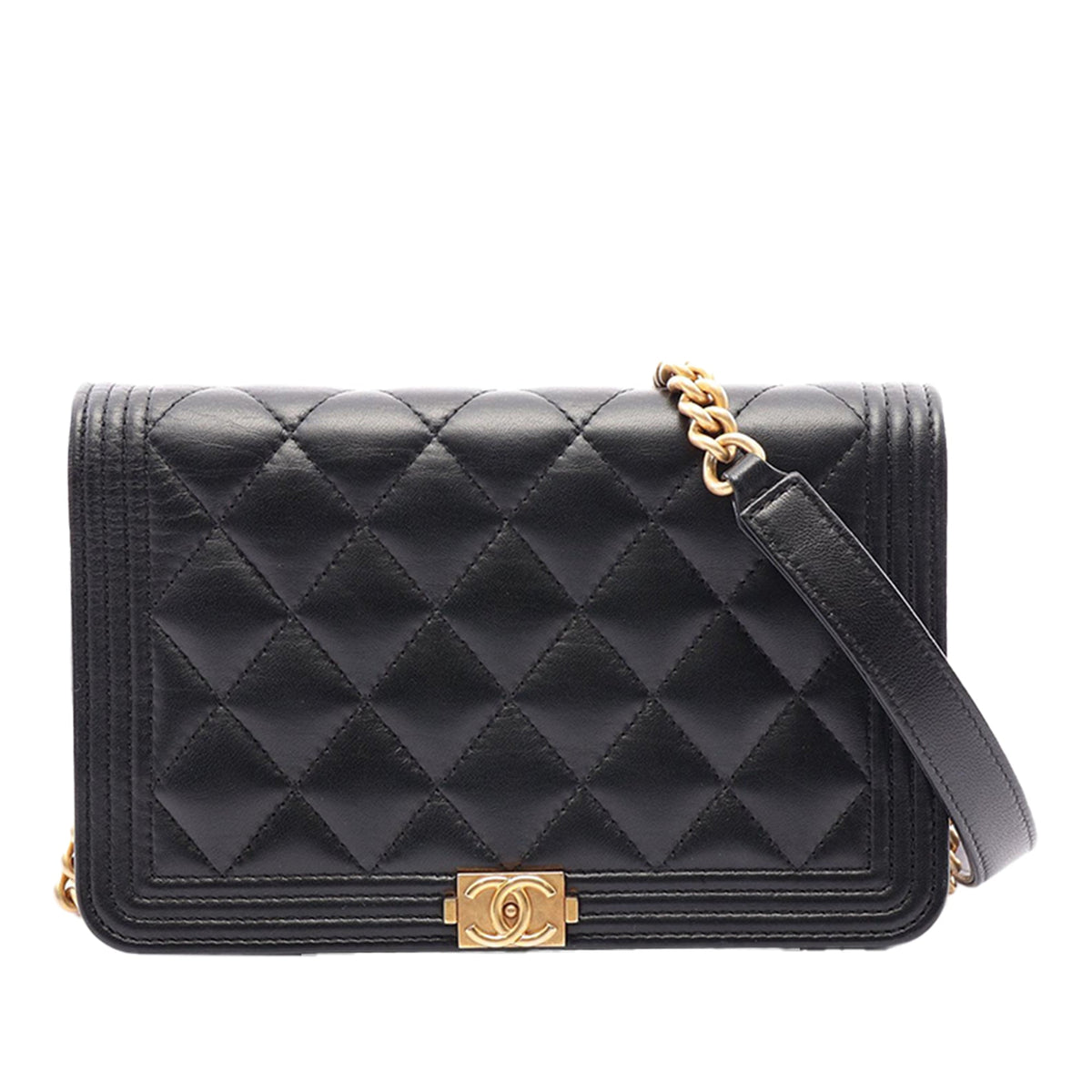 Chanel Quilted Lambskin Boy Wallet On Chain — Black