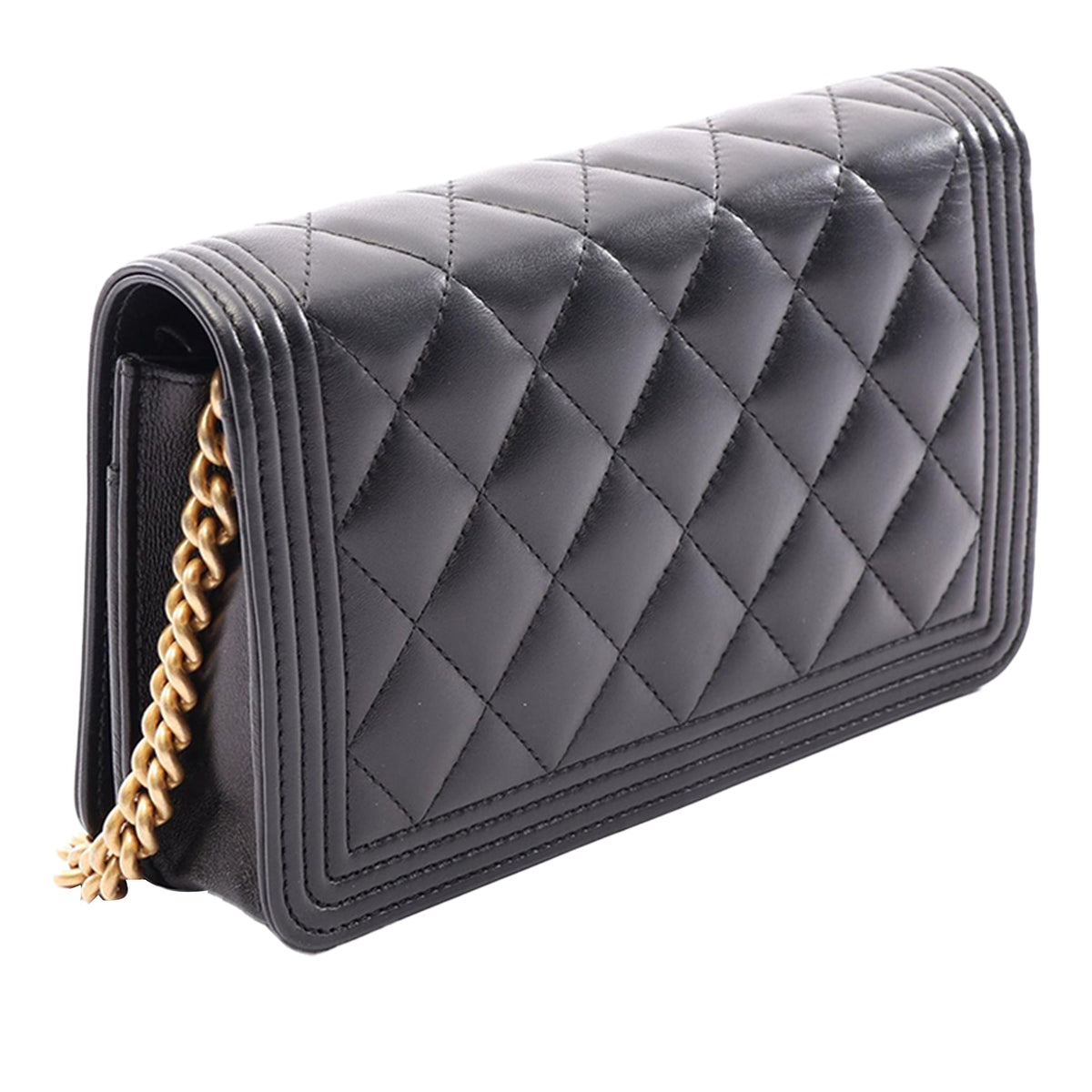 Chanel Quilted Lambskin Boy Wallet On Chain — Black