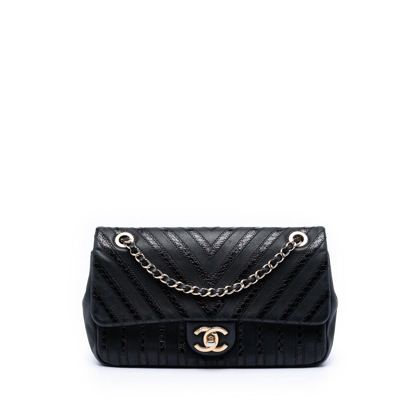 Chanel Chevron Python Embossed Calfskin and Suede Single Flap