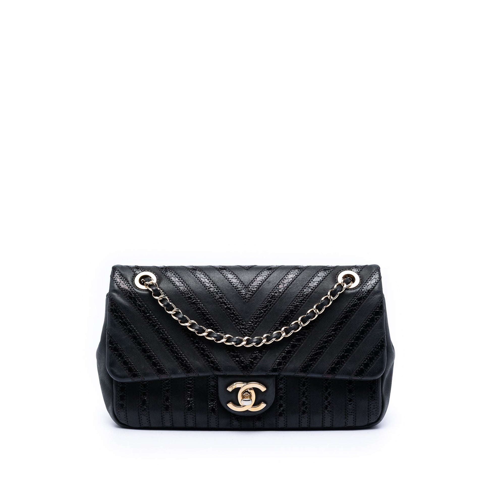 Chanel Chevron Python Embossed Calfskin and Suede Single Flap