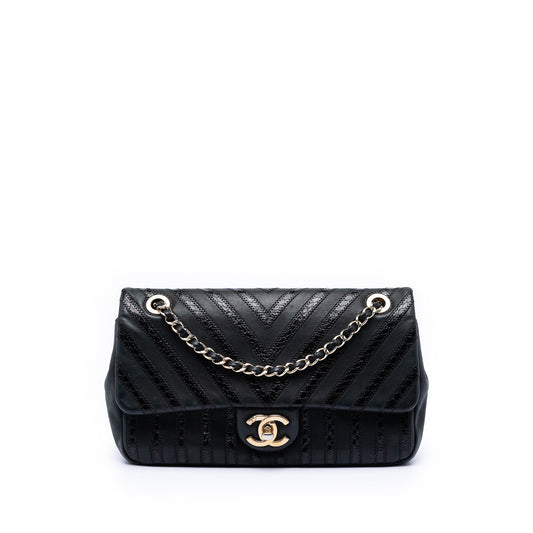 Chanel Chevron Python Embossed Calfskin and Suede Single Flap