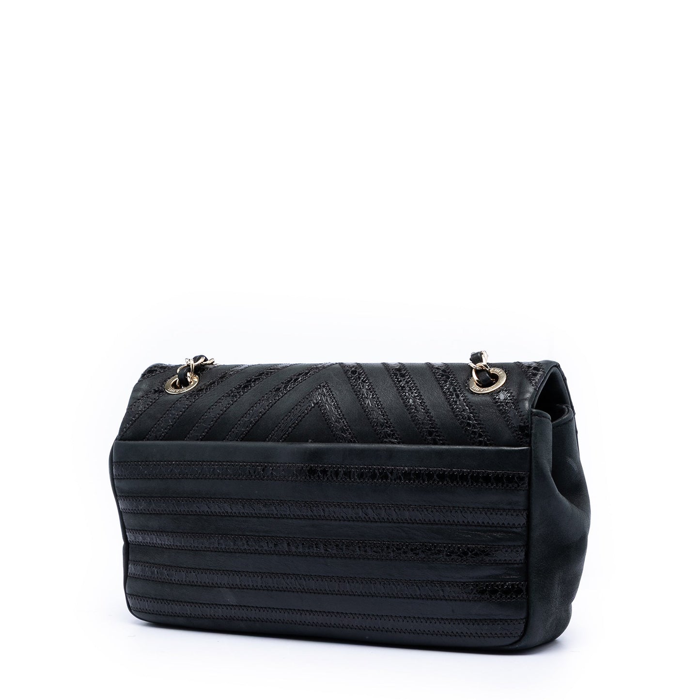 Chanel Chevron Python Embossed Calfskin and Suede Single Flap