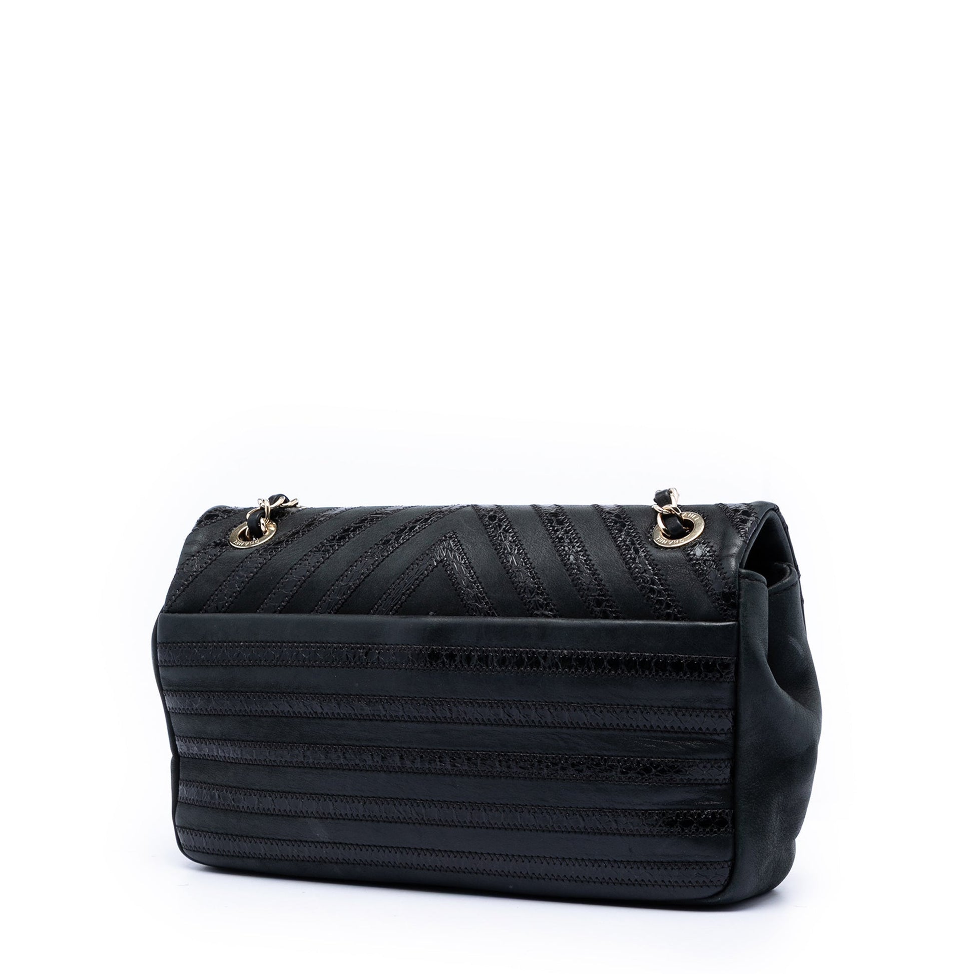 Chanel Chevron Python Embossed Calfskin and Suede Single Flap