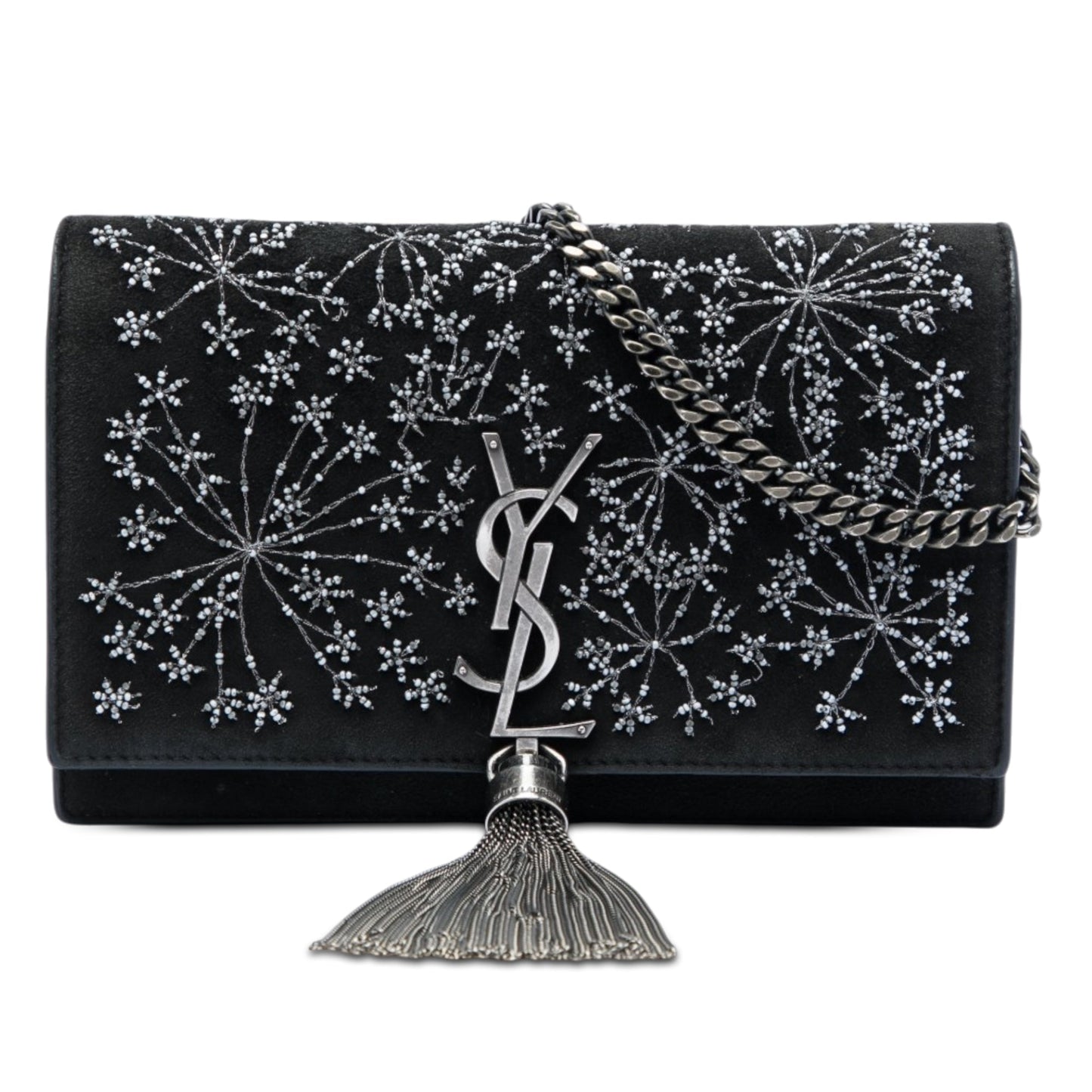 Saint Laurent Beaded Suede Monogram Kate Tassel Wallet on Chain