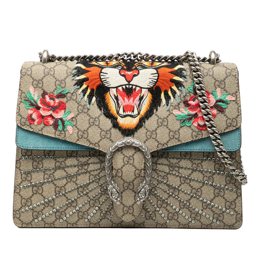 Gucci Medium GG Supreme Embroidered Angry Cat Dionysus Shoulder Bag