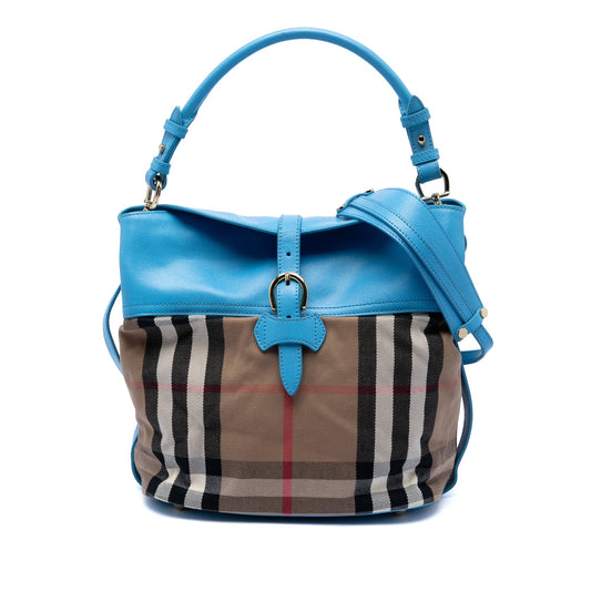 Burberry Medium Mega Check Canvas and Leather Sycamore Hobo