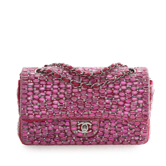 Medium Classic Satin Pearl Beaded Double Flap