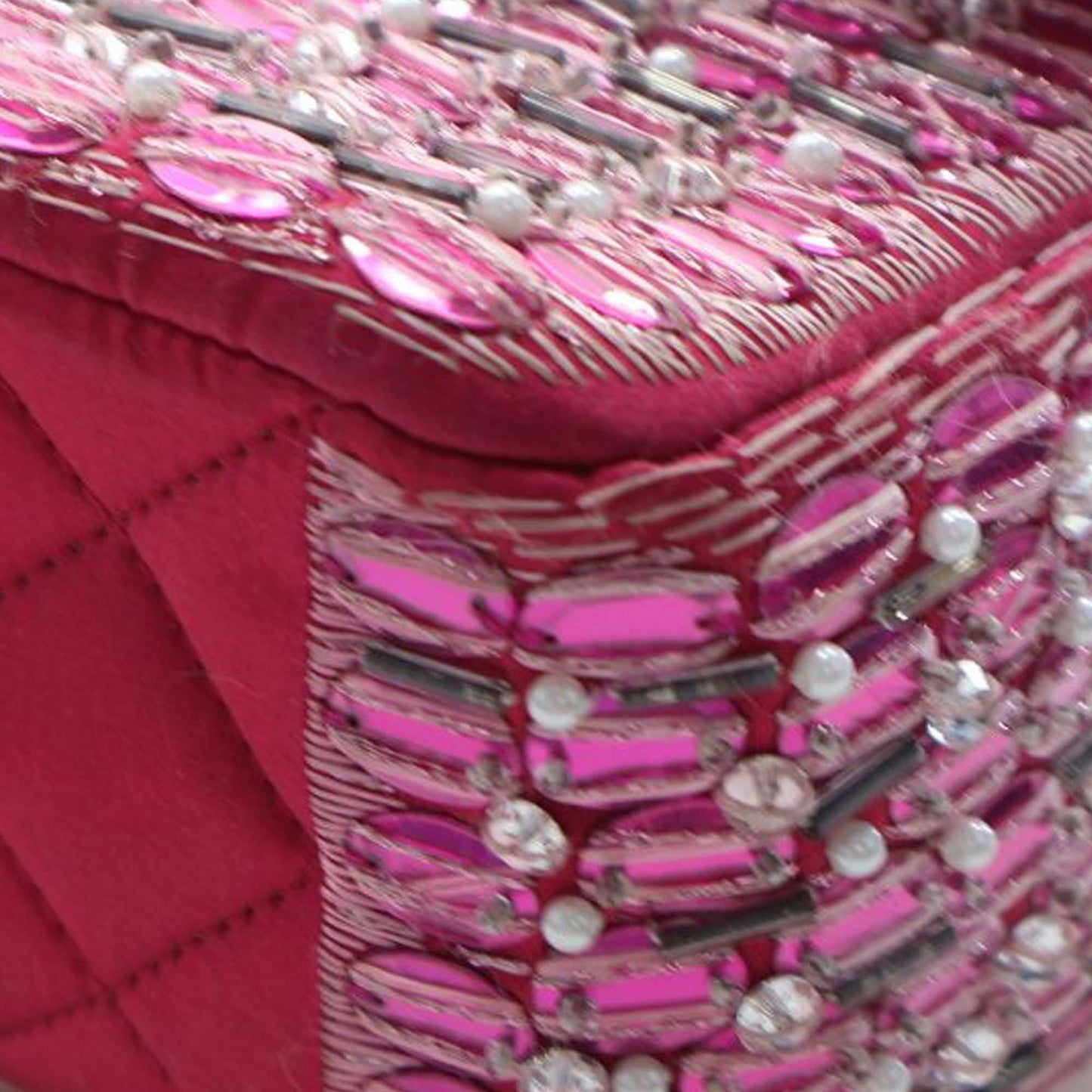 Medium Classic Satin Pearl Beaded Double Flap