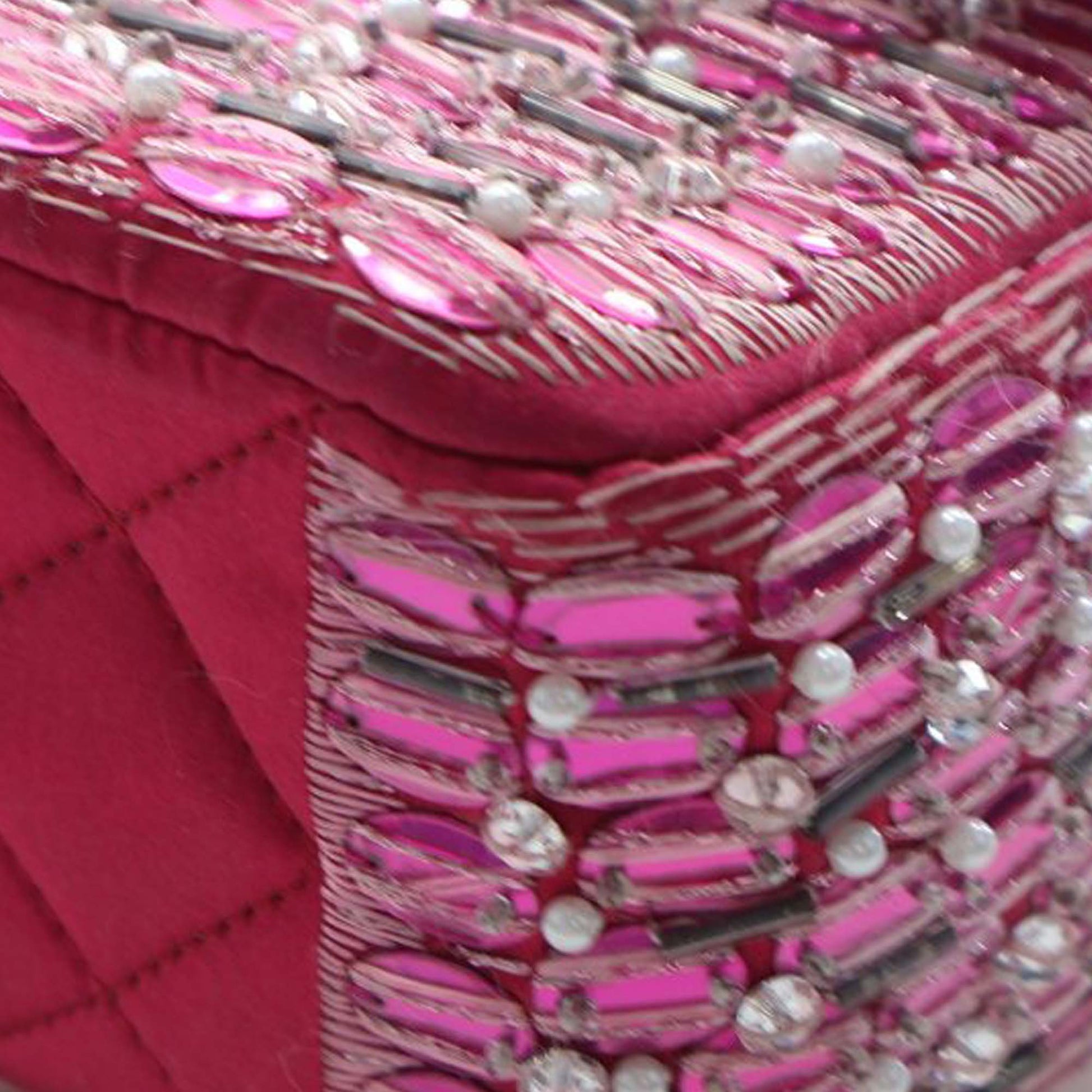 Medium Classic Satin Pearl Beaded Double Flap