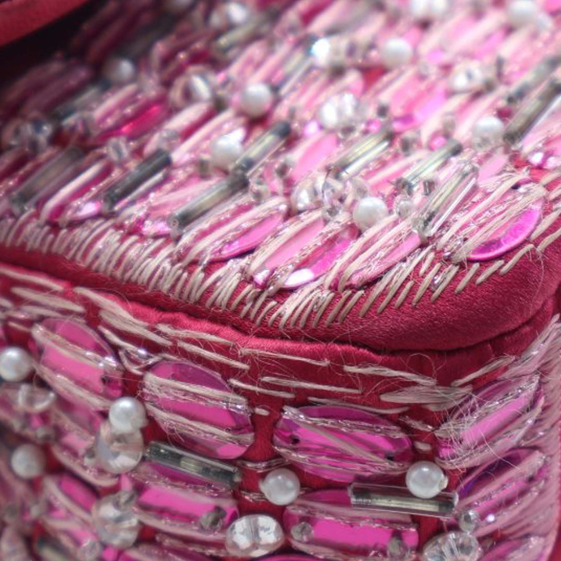 Medium Classic Satin Pearl Beaded Double Flap