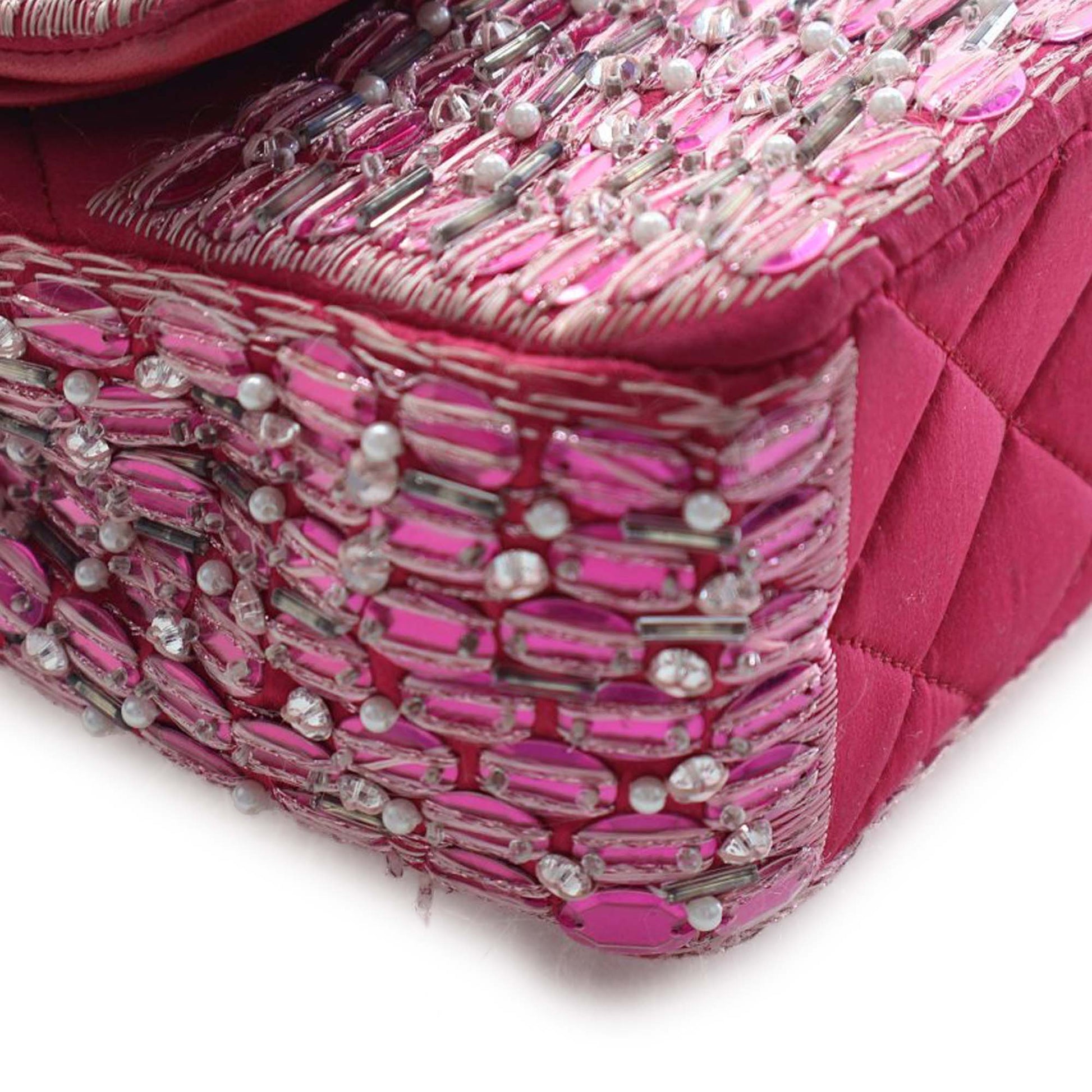 Medium Classic Satin Pearl Beaded Double Flap