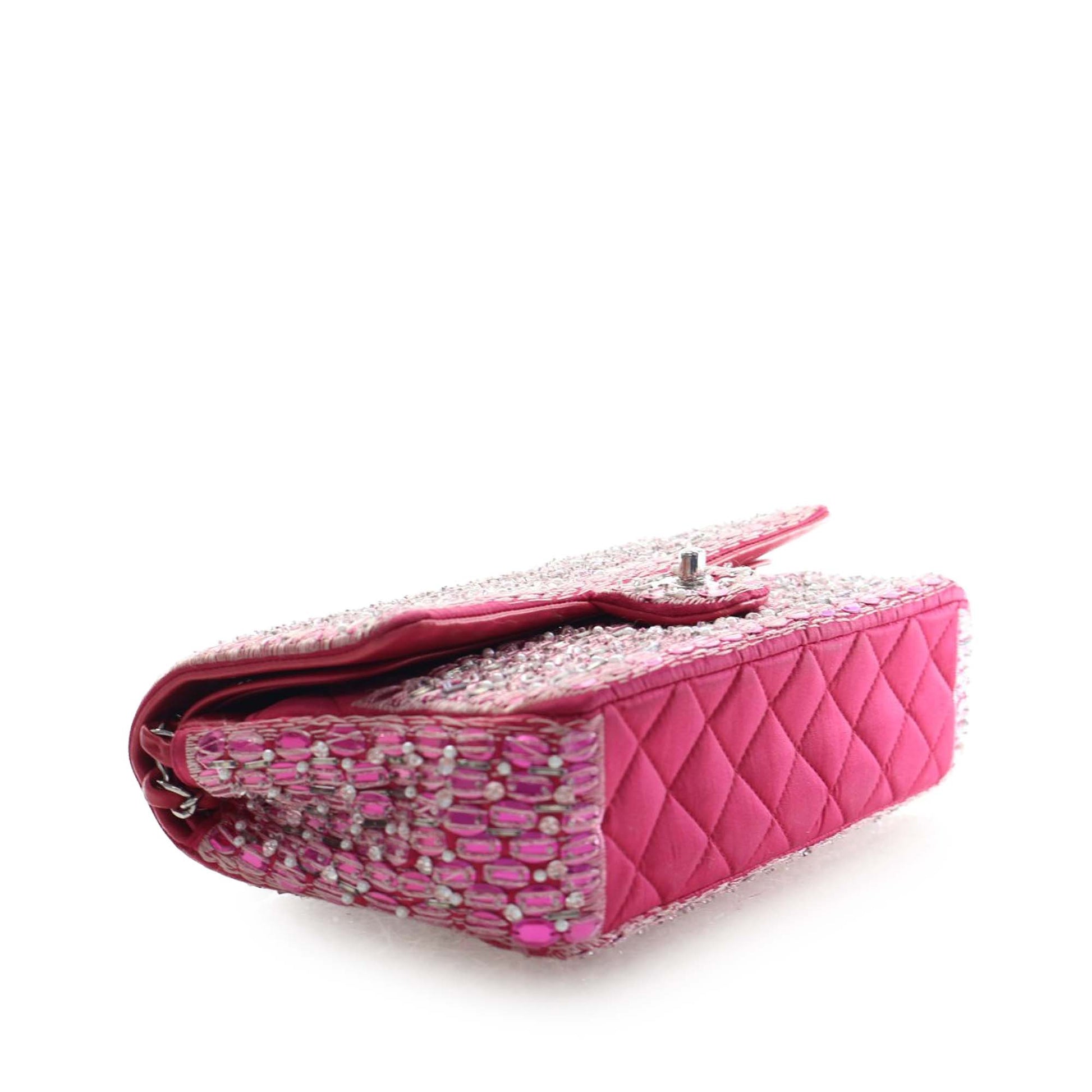 Medium Classic Satin Pearl Beaded Double Flap