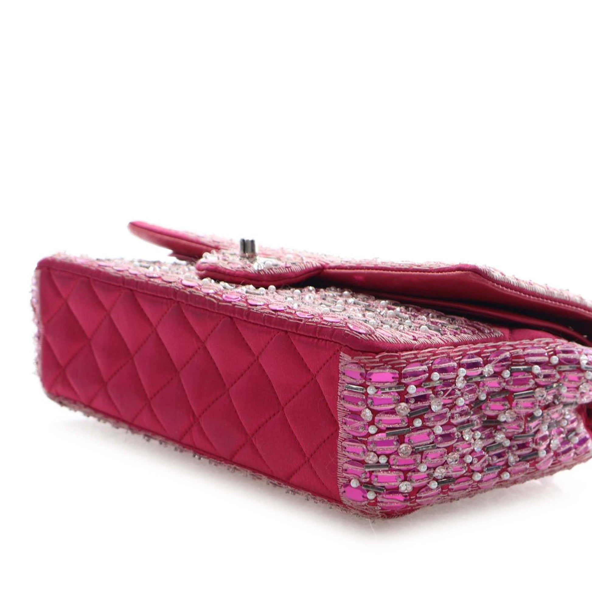 Medium Classic Satin Pearl Beaded Double Flap