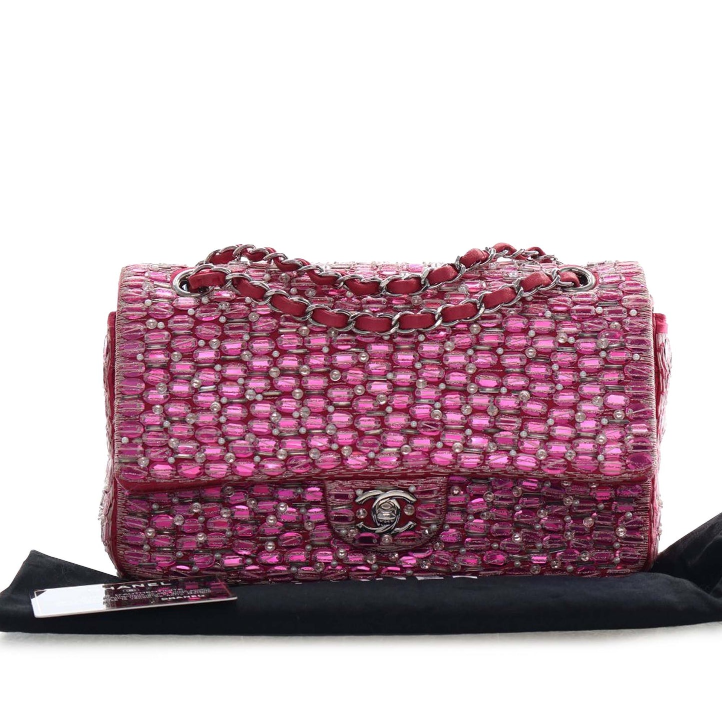 Medium Classic Satin Pearl Beaded Double Flap