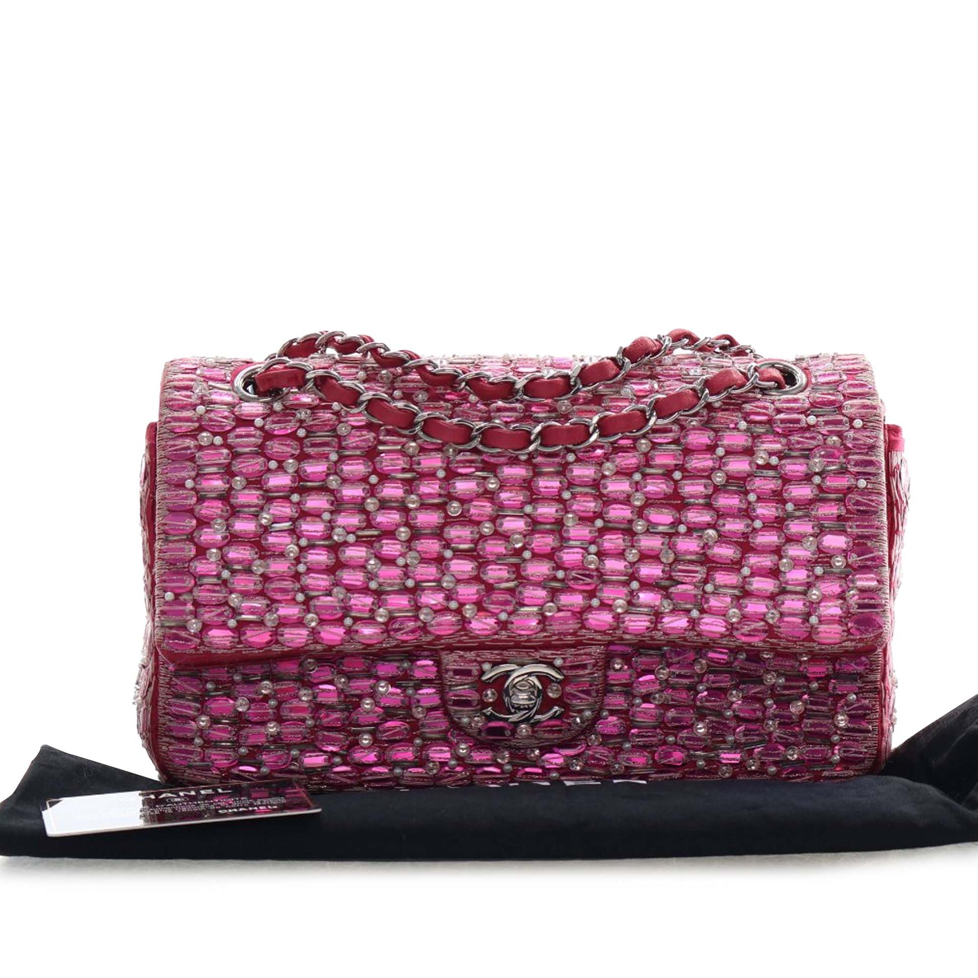 Medium Classic Satin Pearl Beaded Double Flap