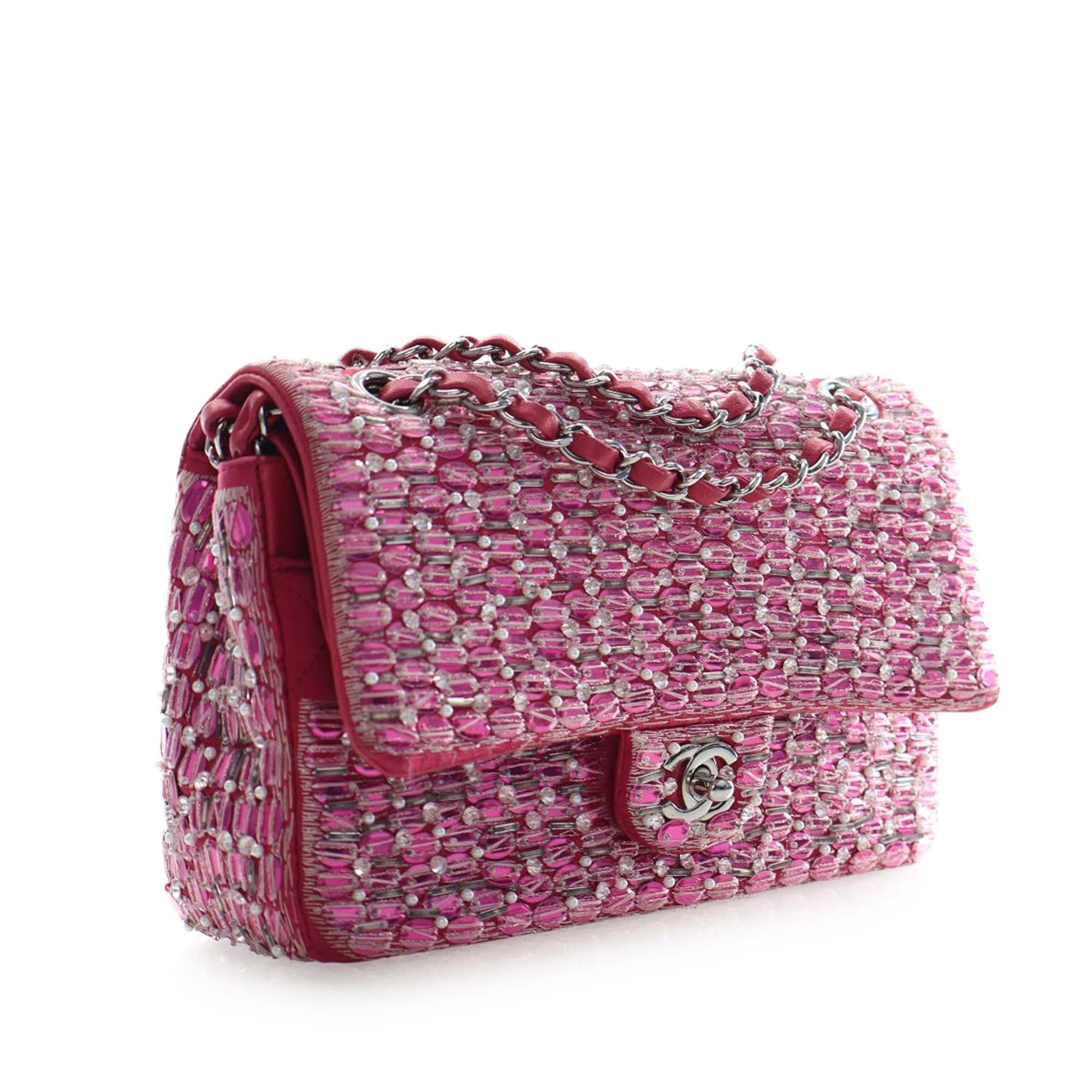 Medium Classic Satin Pearl Beaded Double Flap