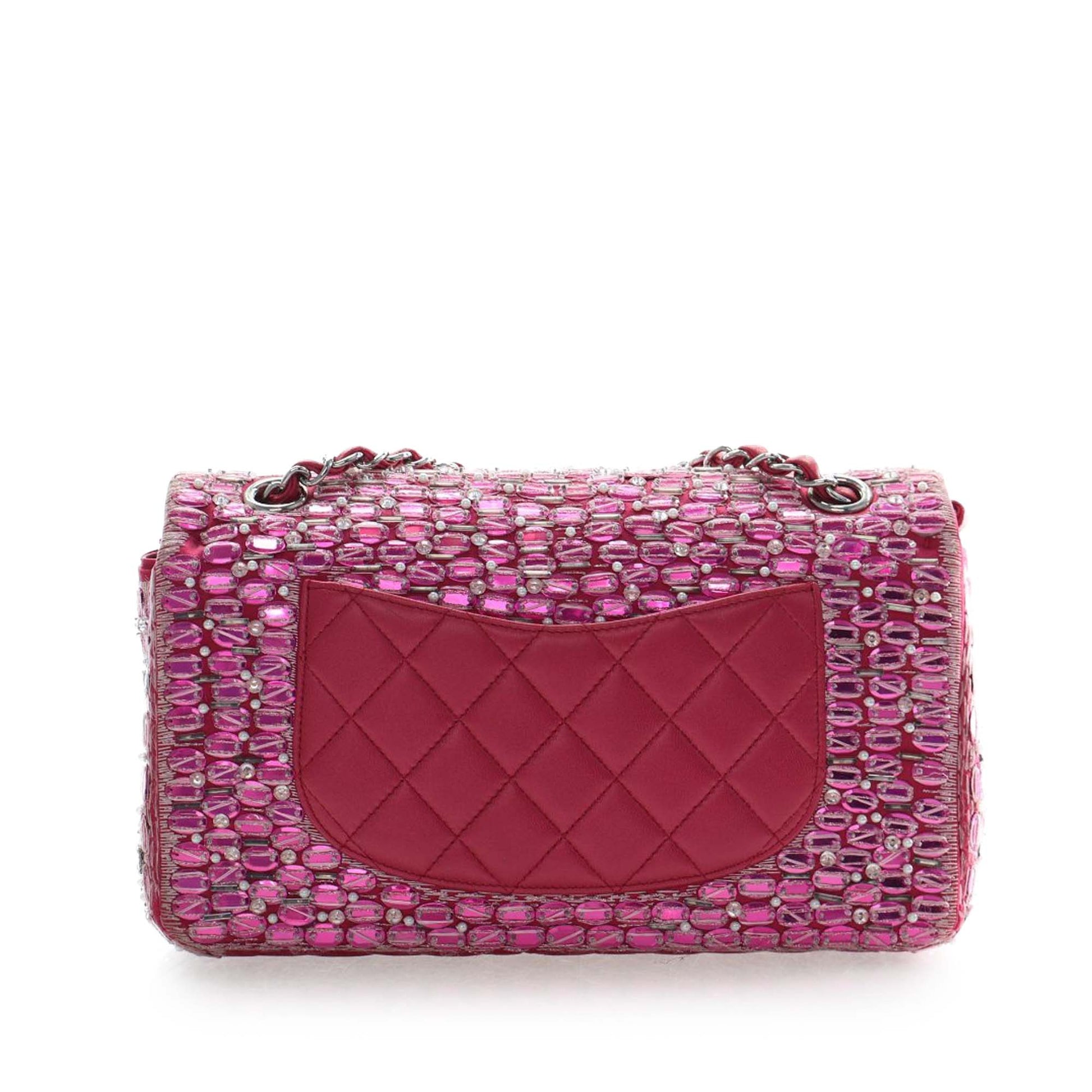 Medium Classic Satin Pearl Beaded Double Flap