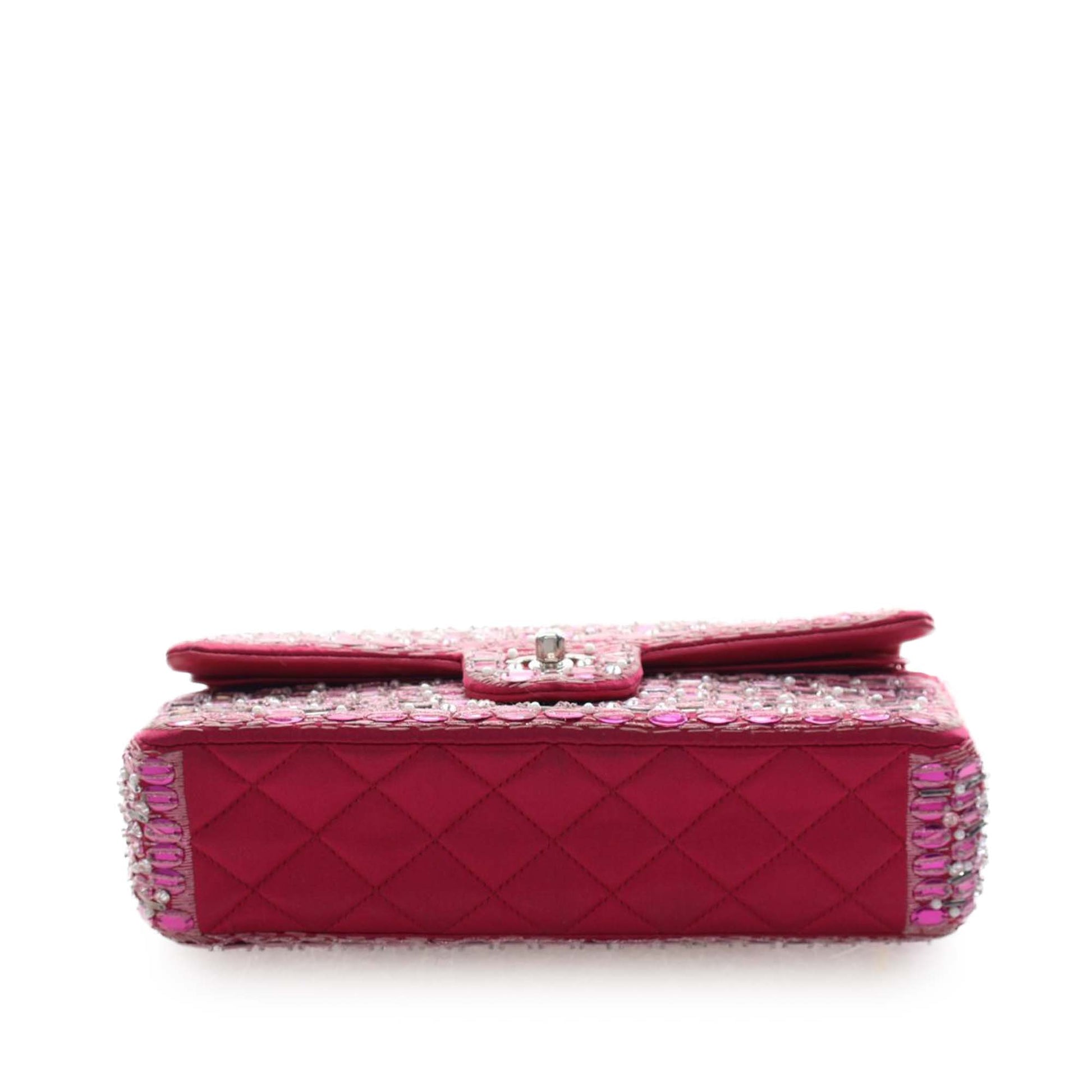 Medium Classic Satin Pearl Beaded Double Flap