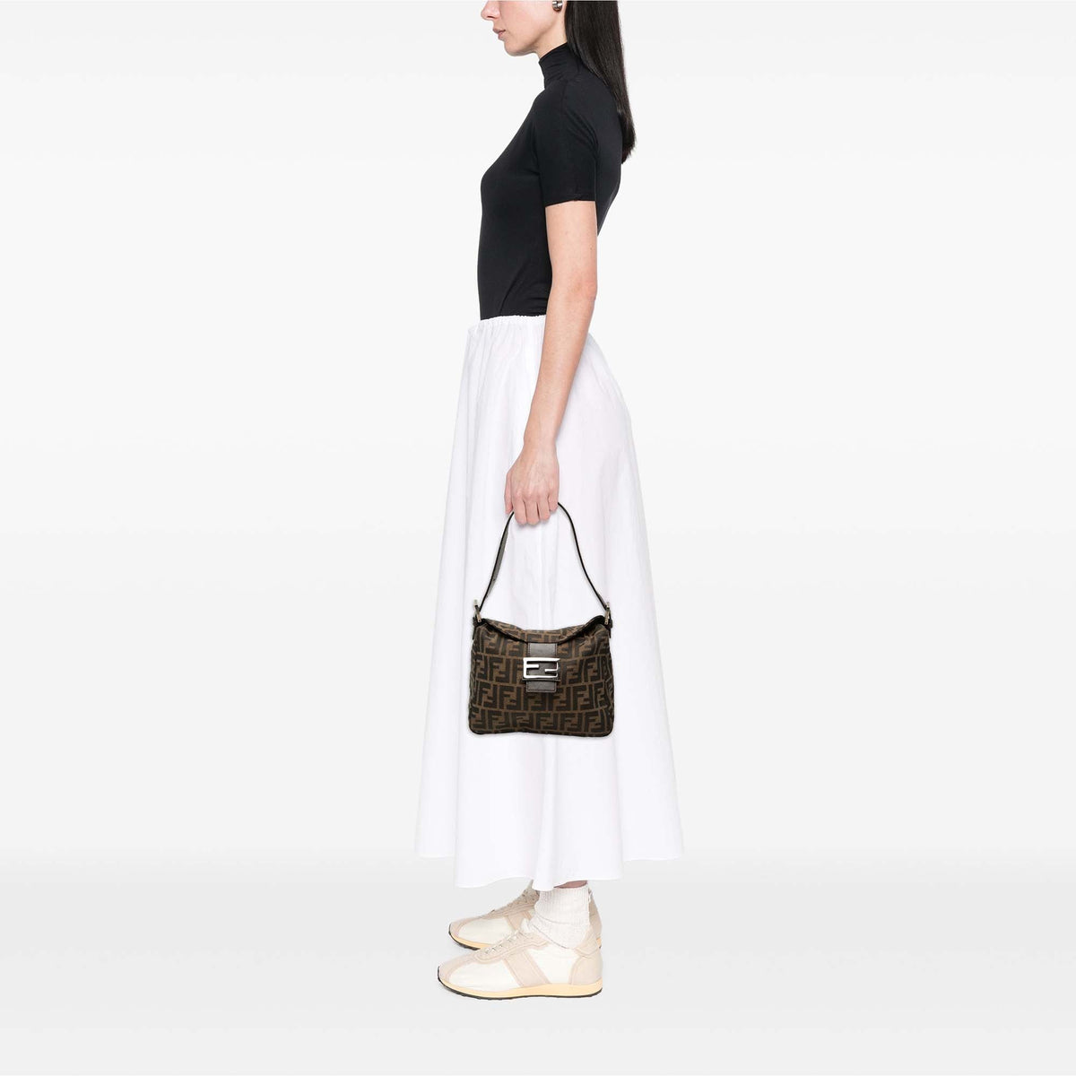 Fendi Zucca Canvas Double Flap Shoulder Bag