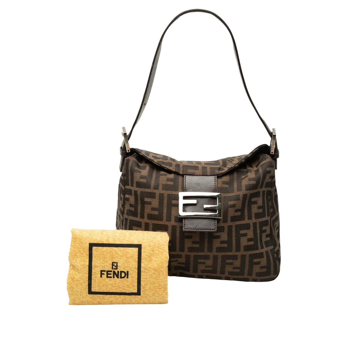 Fendi Zucca Canvas Double Flap Shoulder Bag