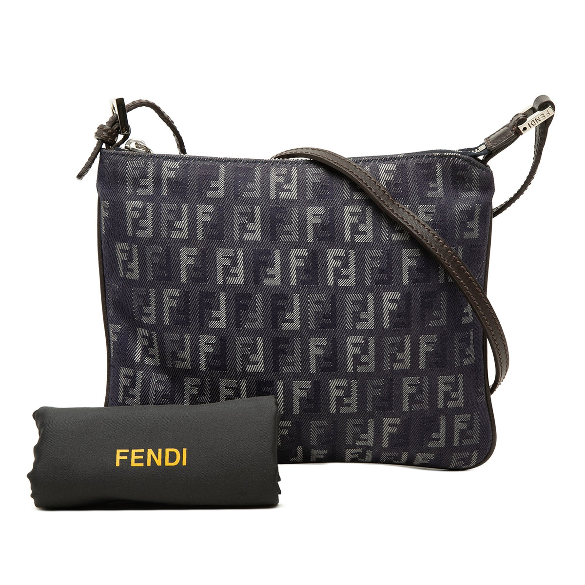 Fendi Zucchino Denim Crossbody — Blue
