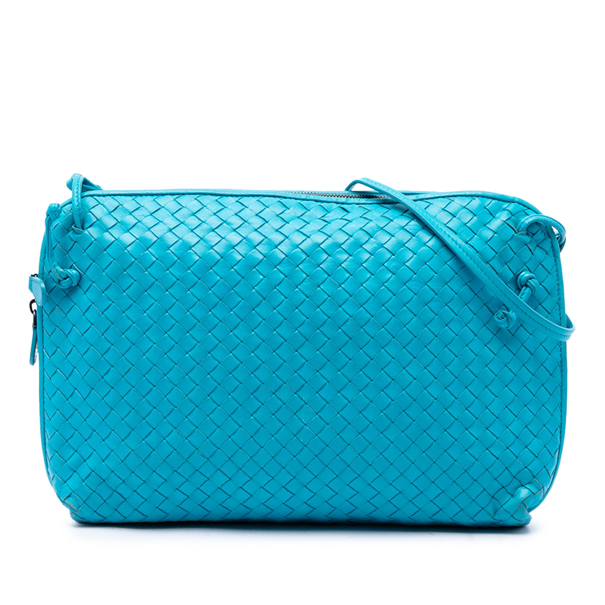 Bottega Veneta Large Nappa Intrecciato Nodini Crossbody — Blue