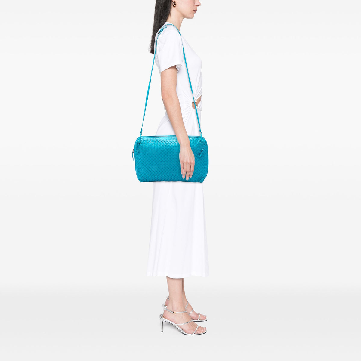 Bottega Veneta Large Nappa Intrecciato Nodini Crossbody — Blue