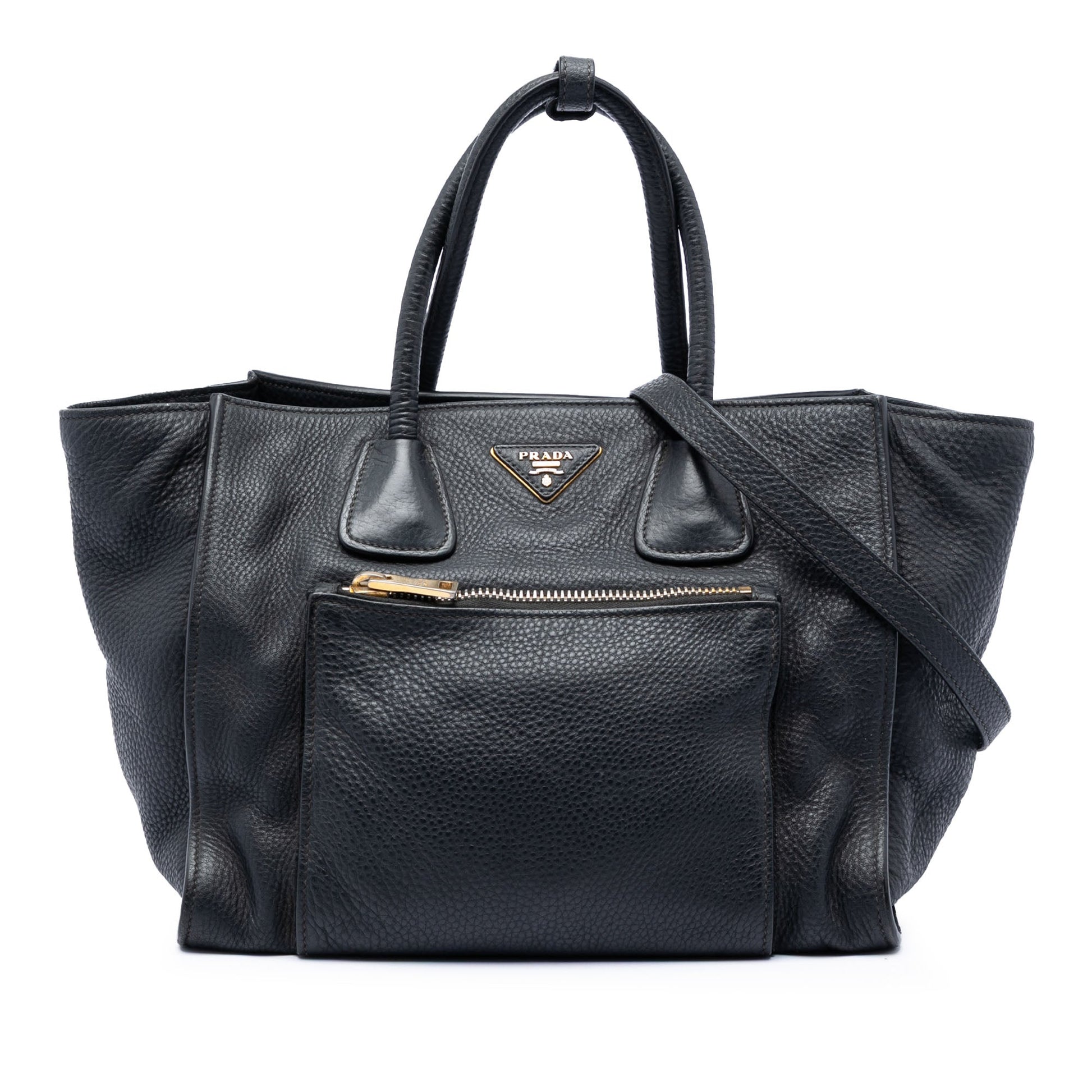 Prada Vitello Daino Front Pocket Open Convertible Tote