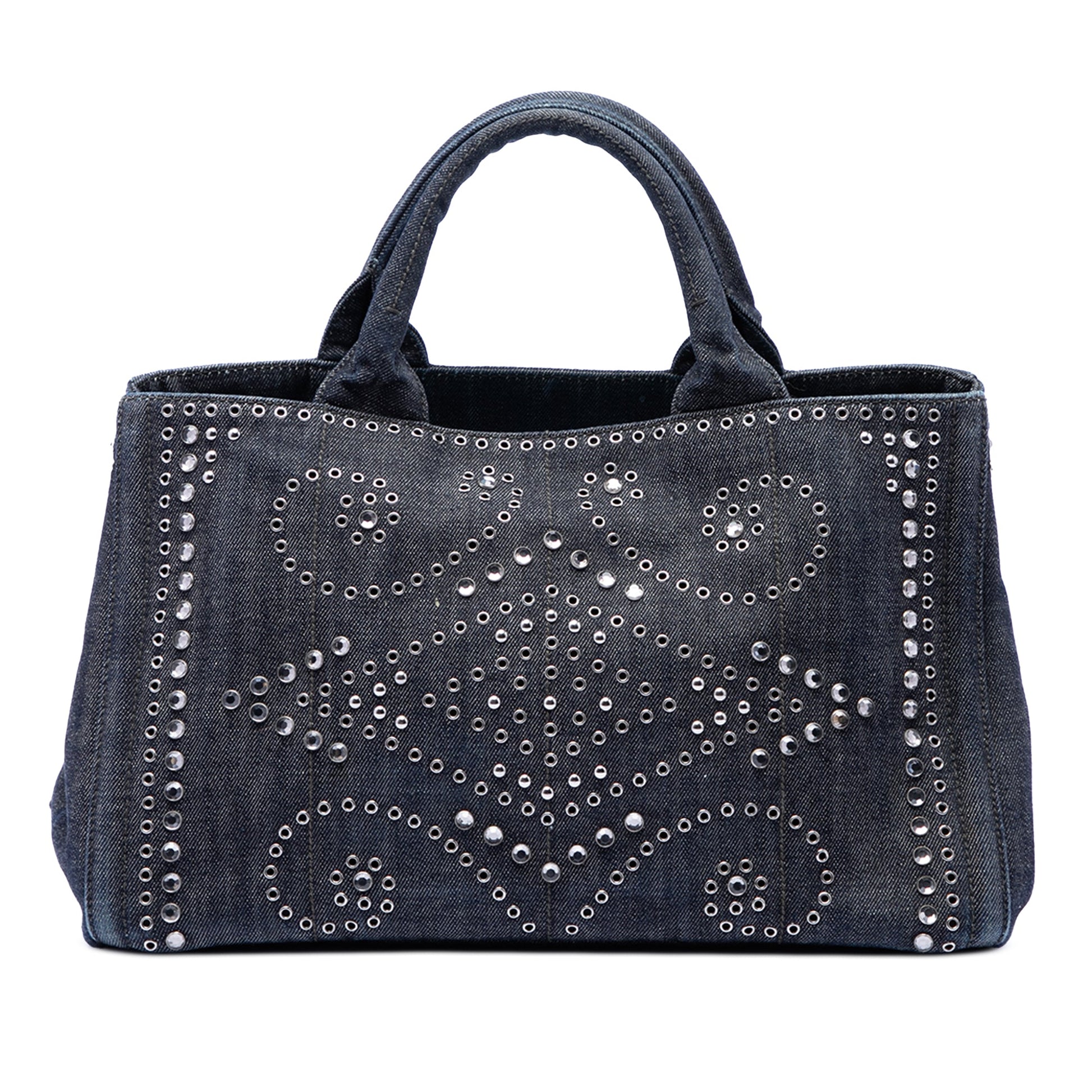 Prada Studded Denim Canapa Logo Satchel