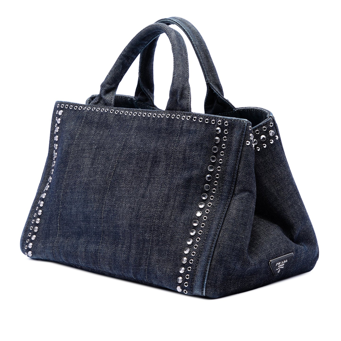 Prada Studded Denim Canapa Logo Satchel