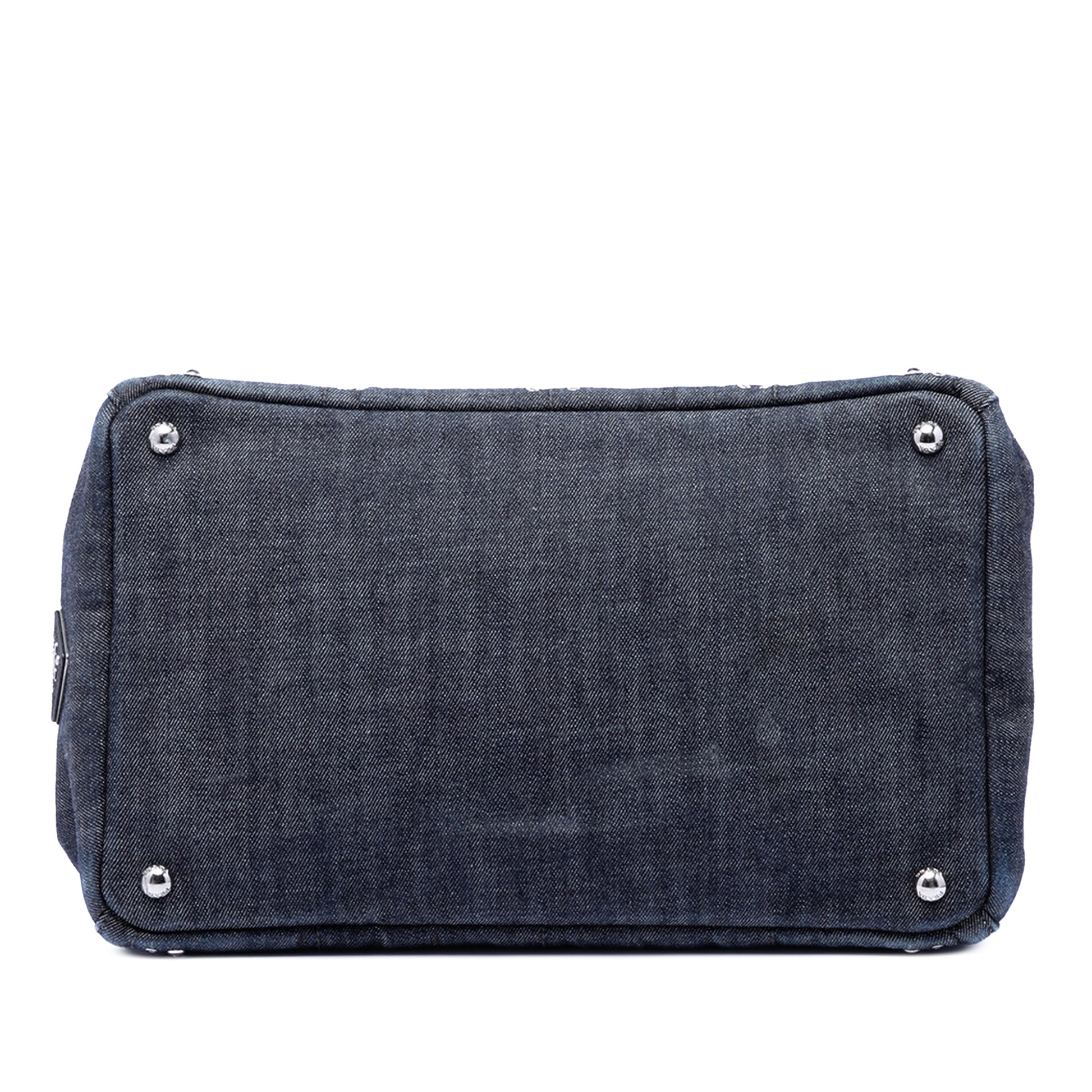 Prada Studded Denim Canapa Logo Satchel