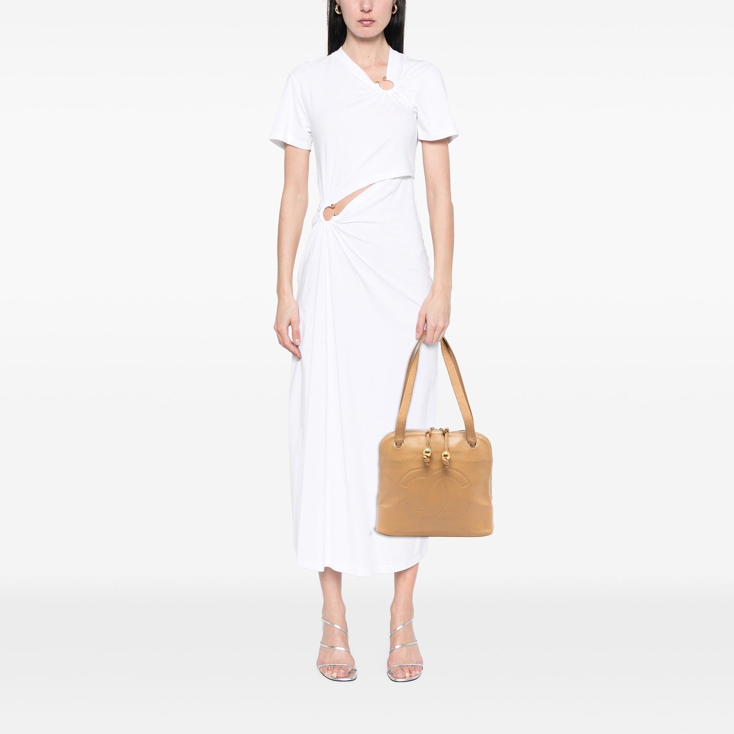 Chanel CC Caviar Two Way Zip Shoulder Bag