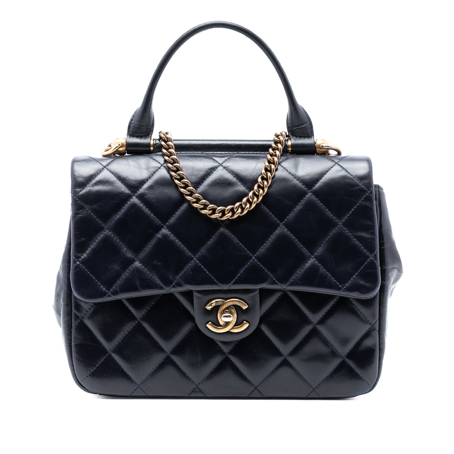 Chanel Medium Quilted Glazed Calfskin Gold Bar Top Handle Flap