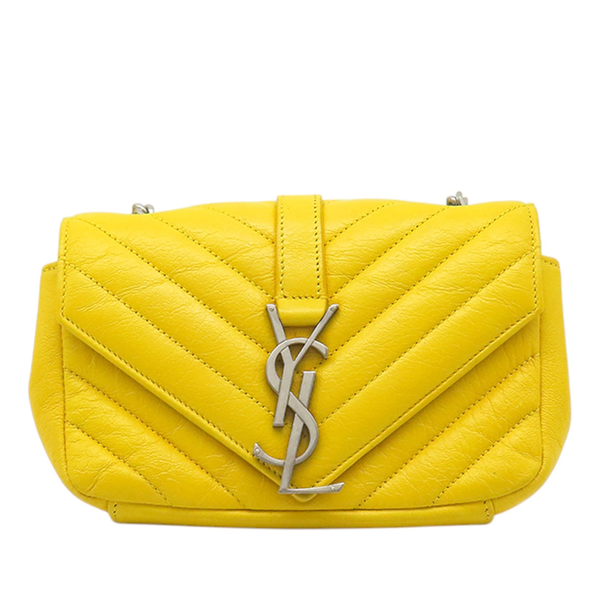 Saint Laurent Baby Chevron Calfskin Monogram Classic Chain Bag