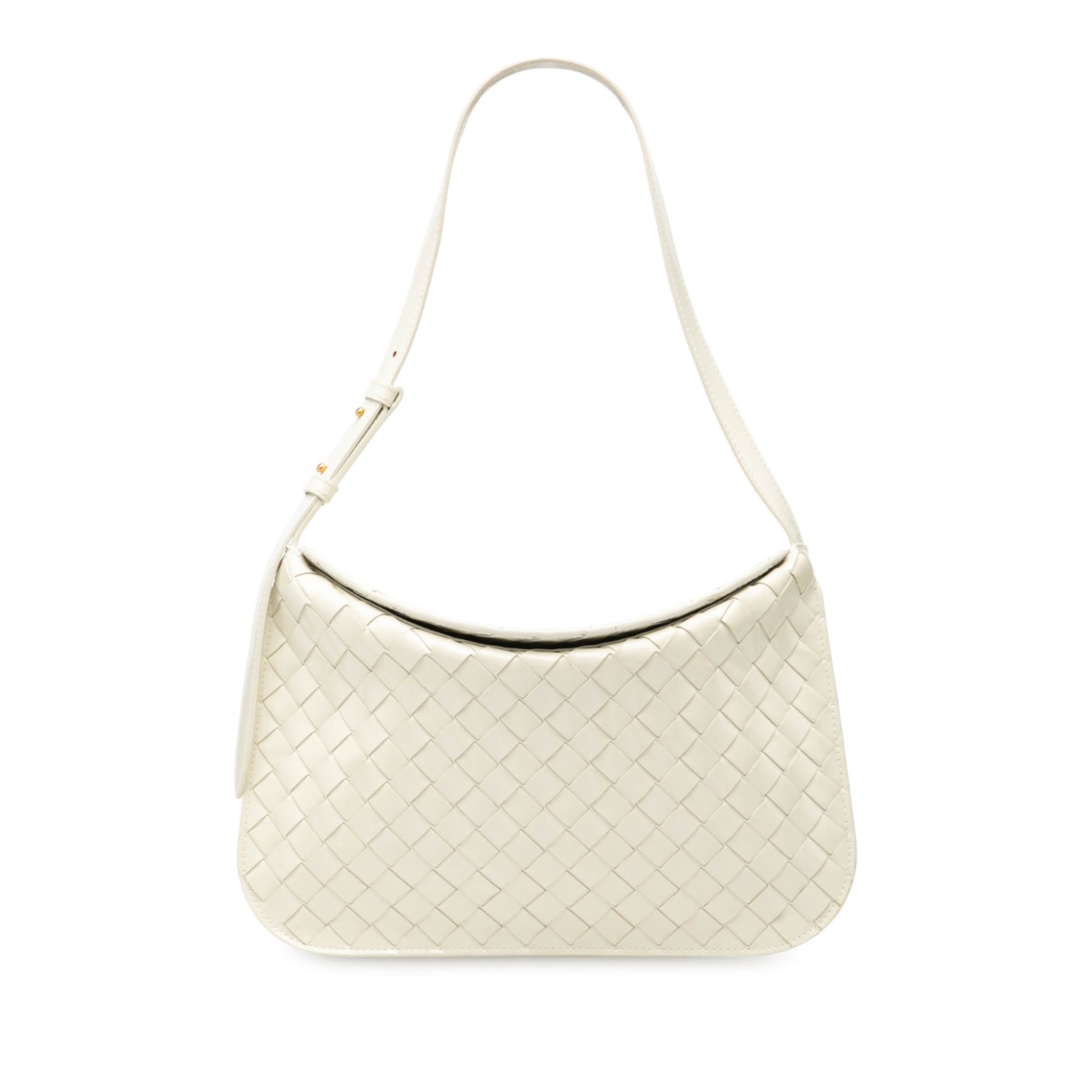 Bottega Veneta Brushed Calfskin Intrecciato Cradle Fold Over Shoulder Bag