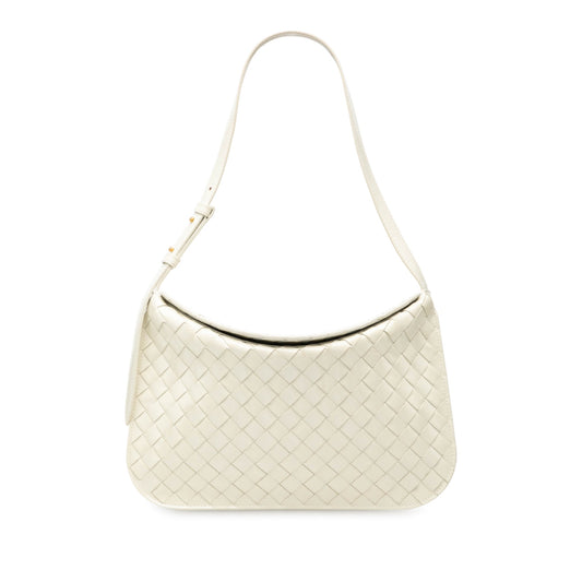 Bottega Veneta Brushed Calfskin Intrecciato Cradle Fold Over Shoulder Bag