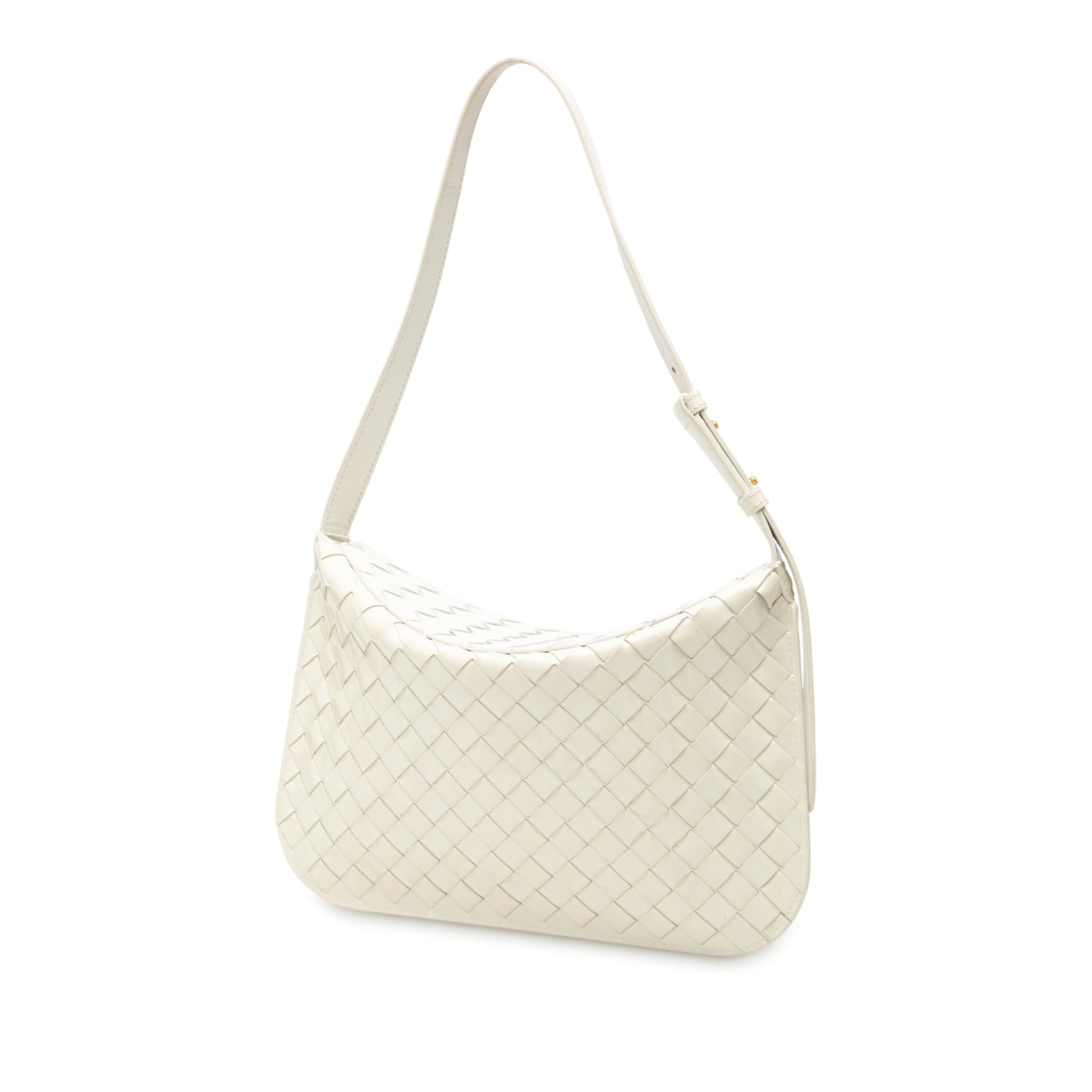 Bottega Veneta Brushed Calfskin Intrecciato Cradle Fold Over Shoulder Bag